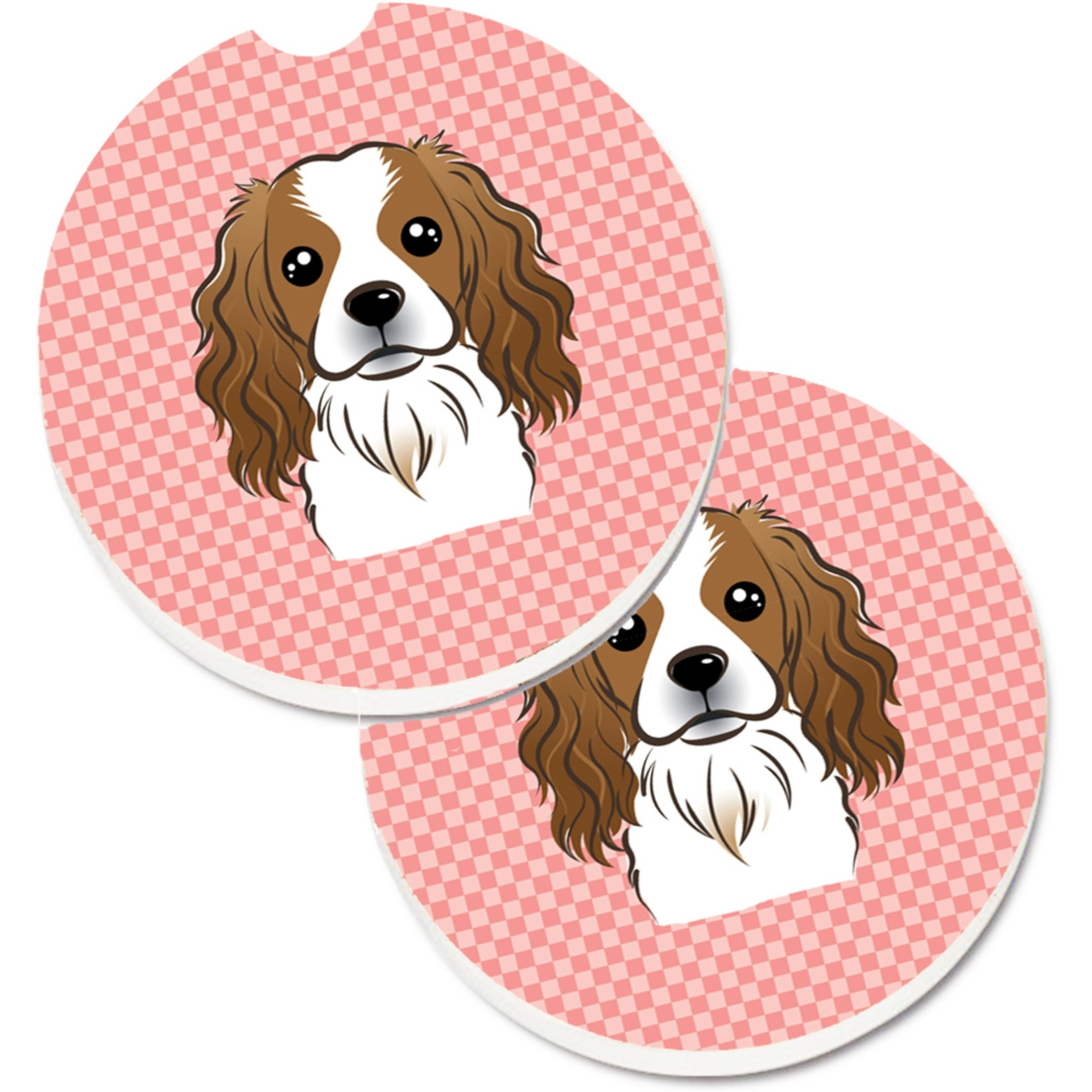 &quotCaroline's Treasures Checkerboard Pink Cavalier Spaniel Set of 2 Cup Holder Car Coasters BB1224CARC, 2.56, Multicolor"
