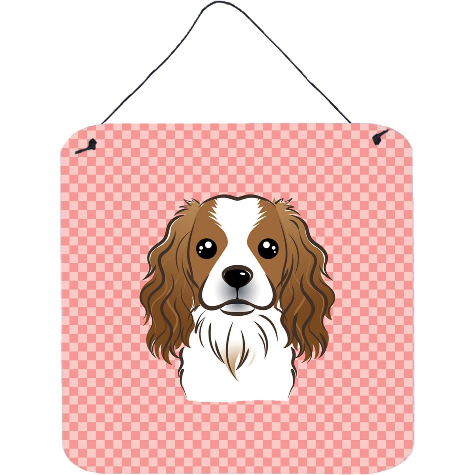 &quotCaroline's Treasures Checkerboard Pink Cavalier Spaniel Wall or Door Hanging Prints, 6 x 6"""