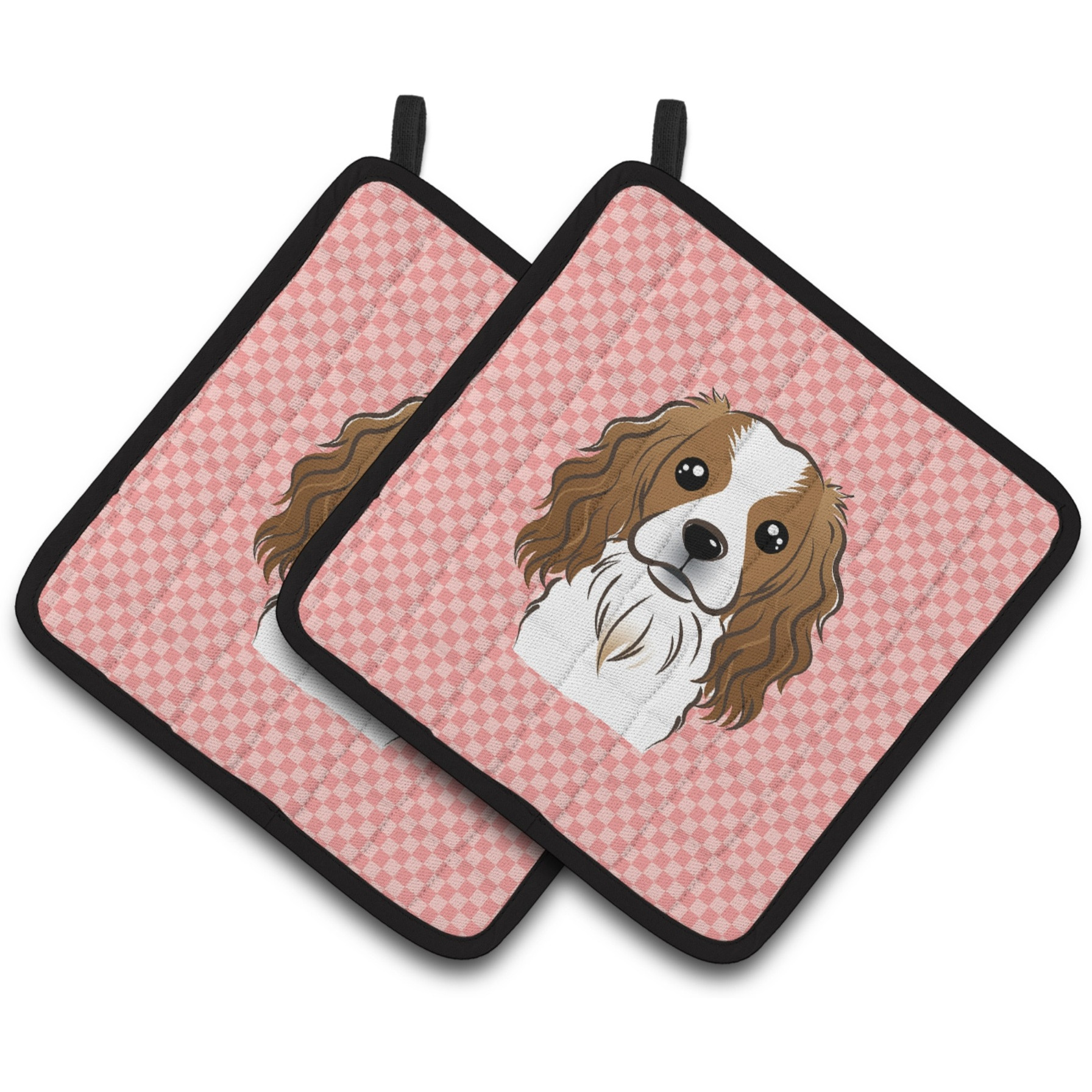 &quotCaroline's Treasures Checkerboard Pink Cavalier Spaniel Pair of Pot Holders BB1224PTHD, 7.5HX7.5W, Multicolor"