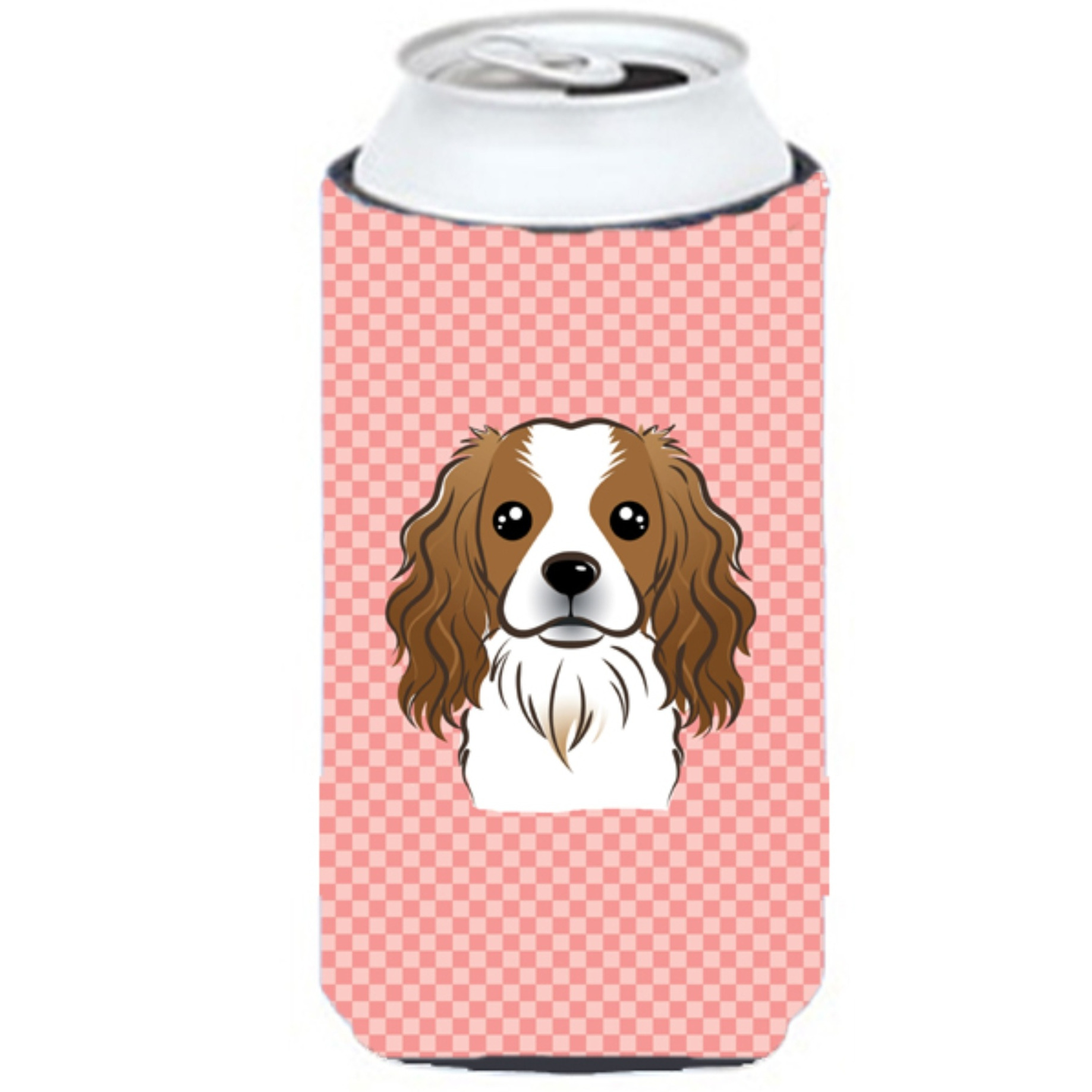 Checkerboard Pink Cavalier Spaniel Tall Boy Beverage Insulator Hugger BB1224TBC