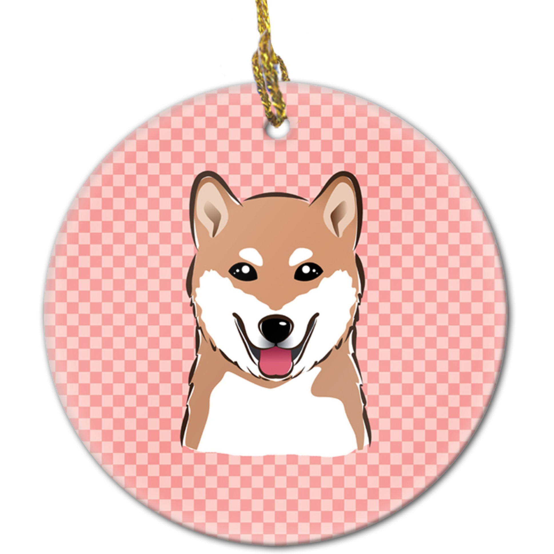 Checkerboard Pink Shiba Inu Ceramic Ornament BB1225CO1
