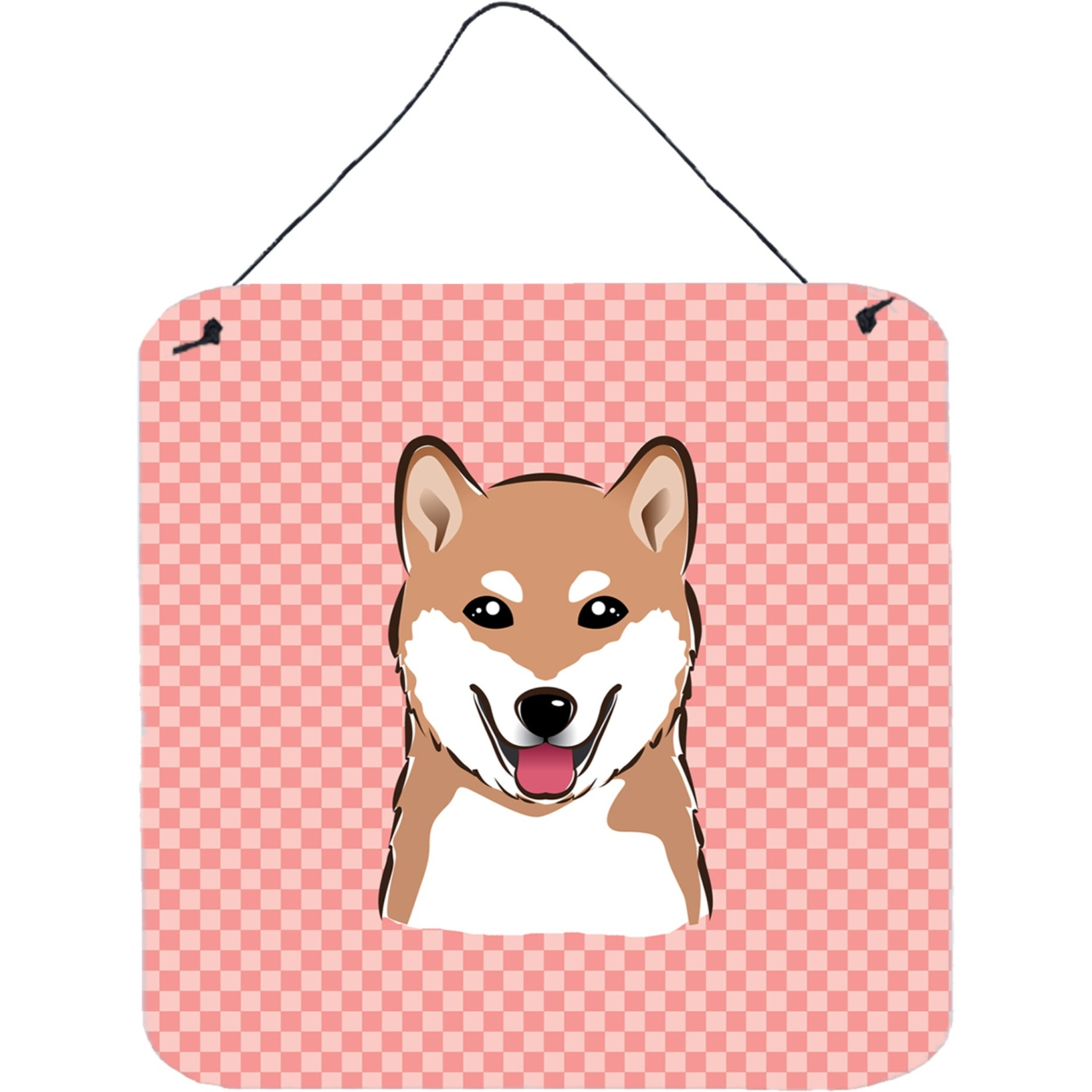 &quotCaroline's Treasures Checkerboard Pink Shiba Inu Wall or Door Hanging Prints, 6 x 6"""