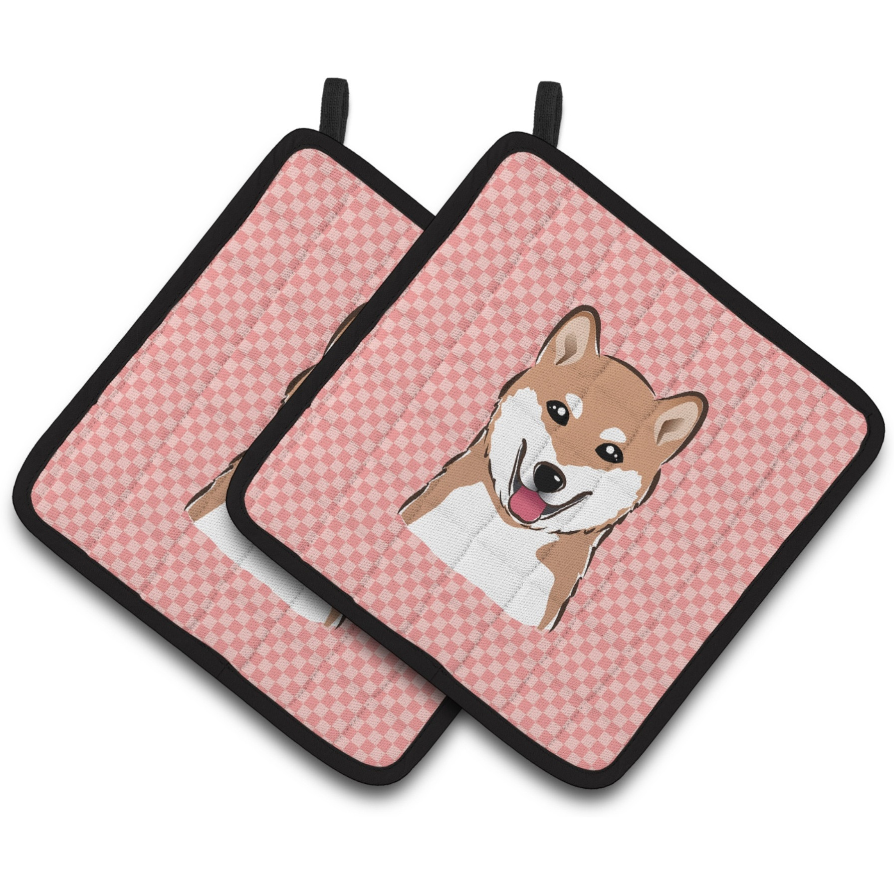 &quotCaroline's Treasures Checkerboard Pink Shiba Inu Pair of Pot Holders BB1225PTHD, 7.5HX7.5W, Multicolor"