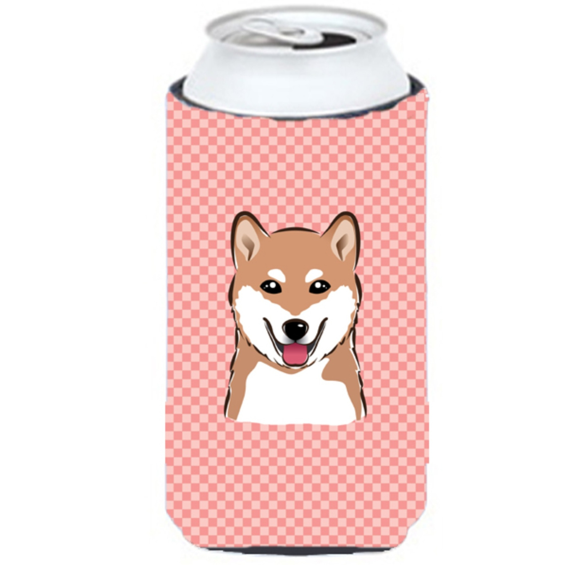 Checkerboard Pink Shiba Inu Tall Boy Beverage Insulator Hugger BB1225TBC