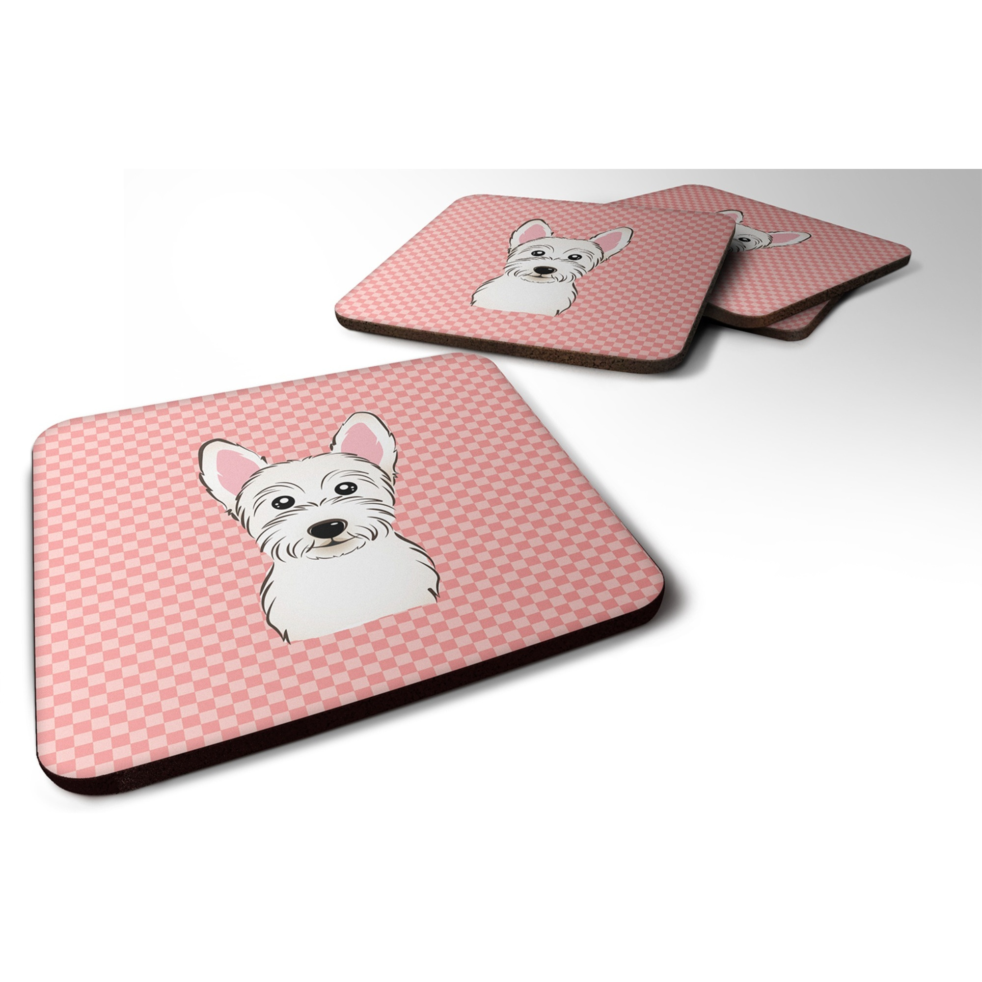 &quotCaroline's Treasures BB1226FC Checkerboard Pink Westie Foam Coaster (Set of 4), 3.5"" H x 3.5"" W, Multicolor"