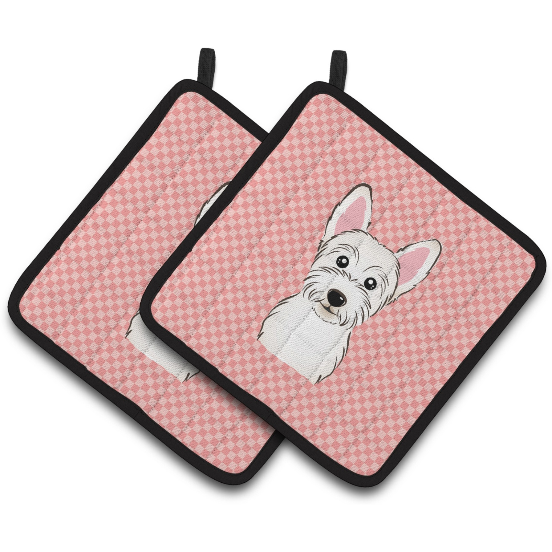 &quotCaroline's Treasures Checkerboard Pink Westie Pair of Pot Holders BB1226PTHD, 7.5HX7.5W, Multicolor"