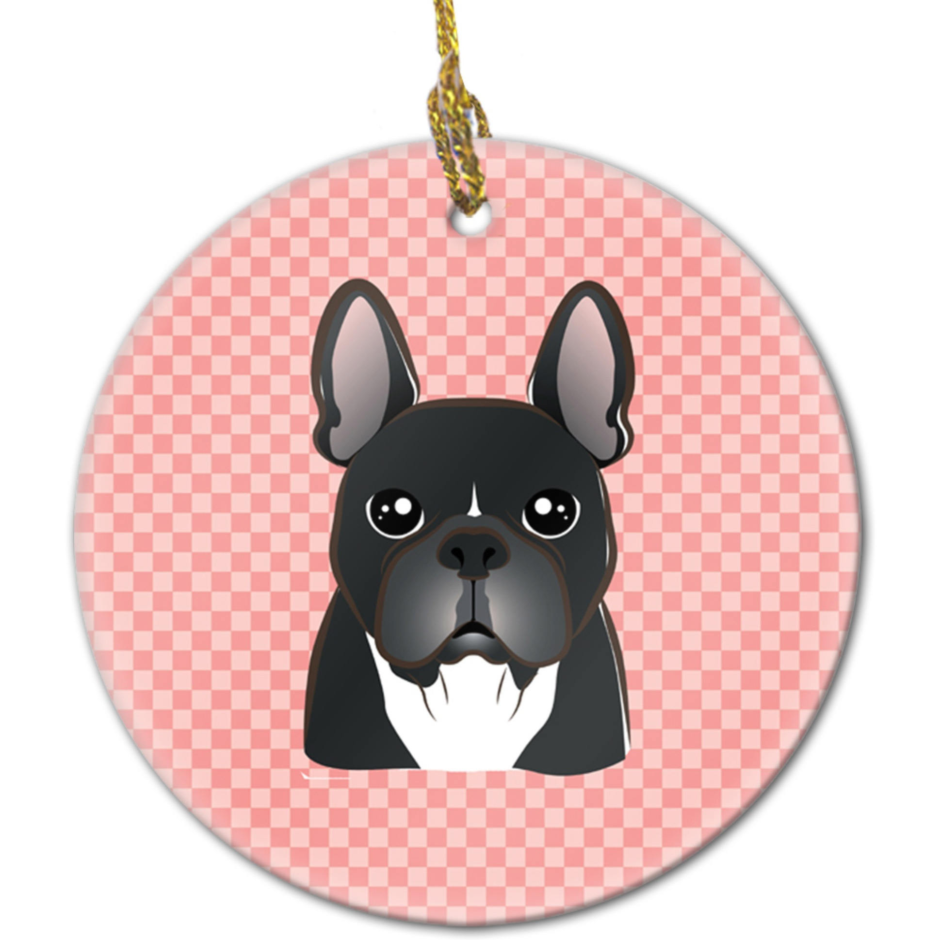 Checkerboard Pink French Bulldog Ceramic Ornament BB1227CO1
