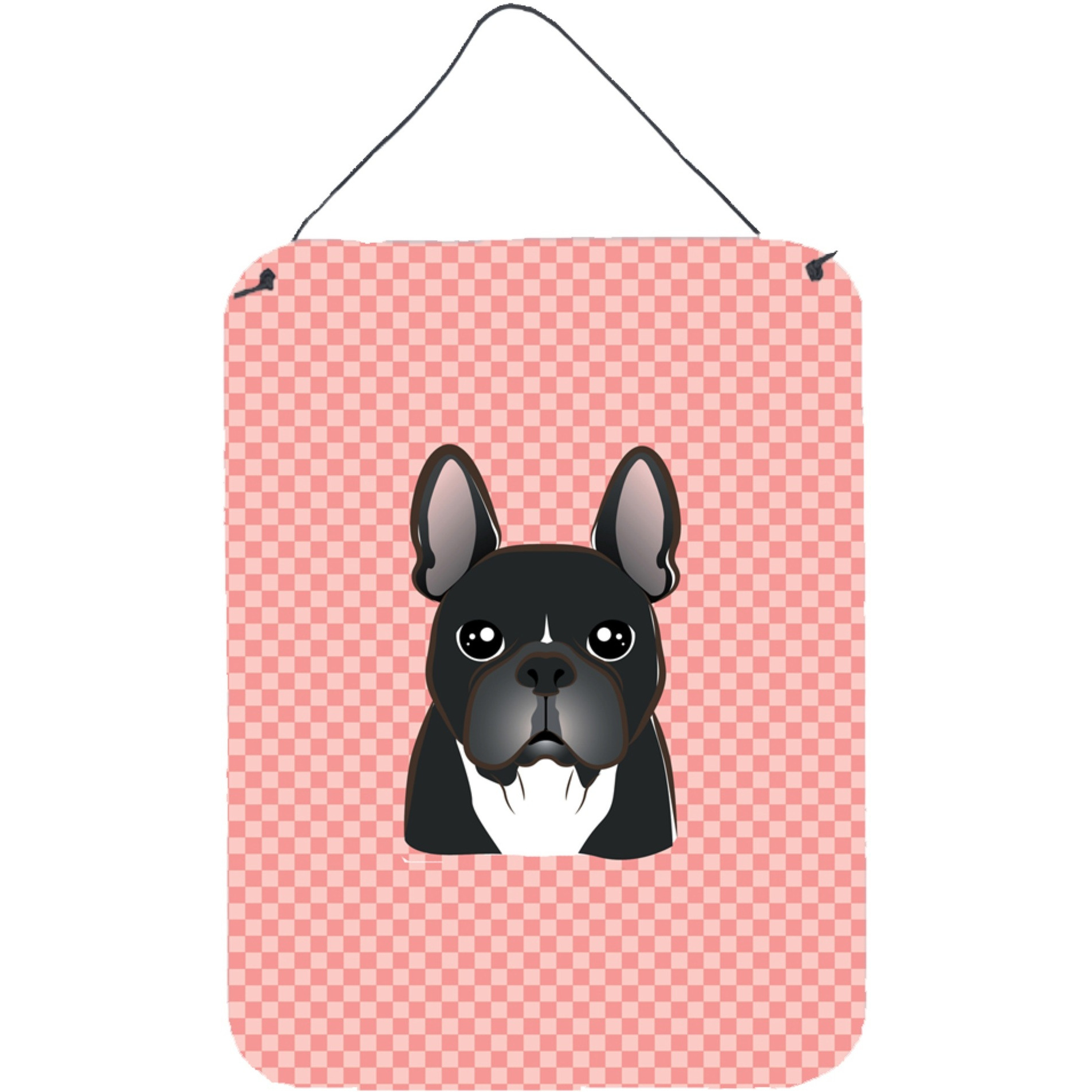 &quotCaroline's Treasures BB1227DS1216 Checkerboard Pink French Bulldog Wall or Door Hanging Prints, 16"" x 12"""