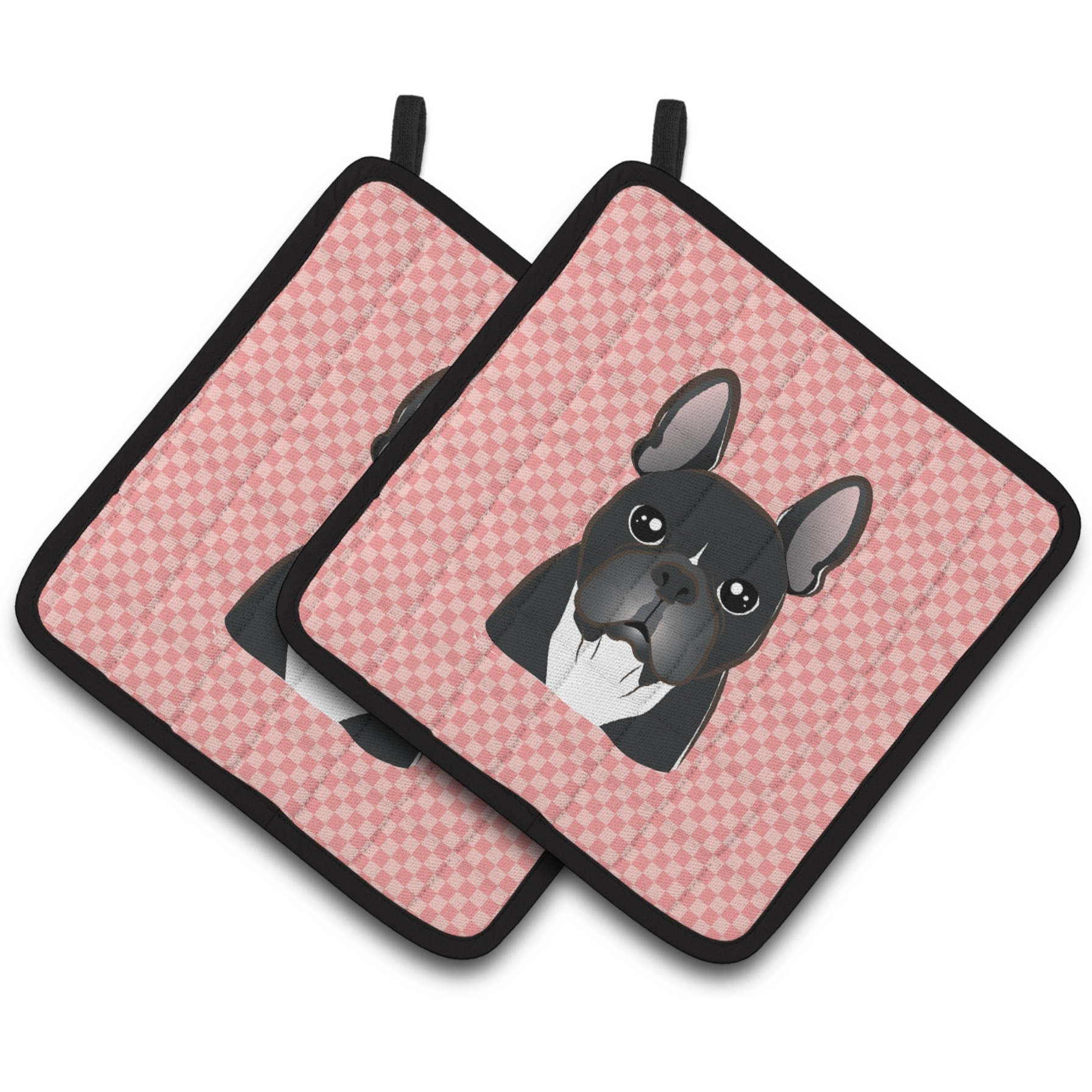 &quotCaroline's Treasures Checkerboard Pink French Bulldog Pair of Pot Holders BB1227PTHD, 7.5HX7.5W, Multicolor"