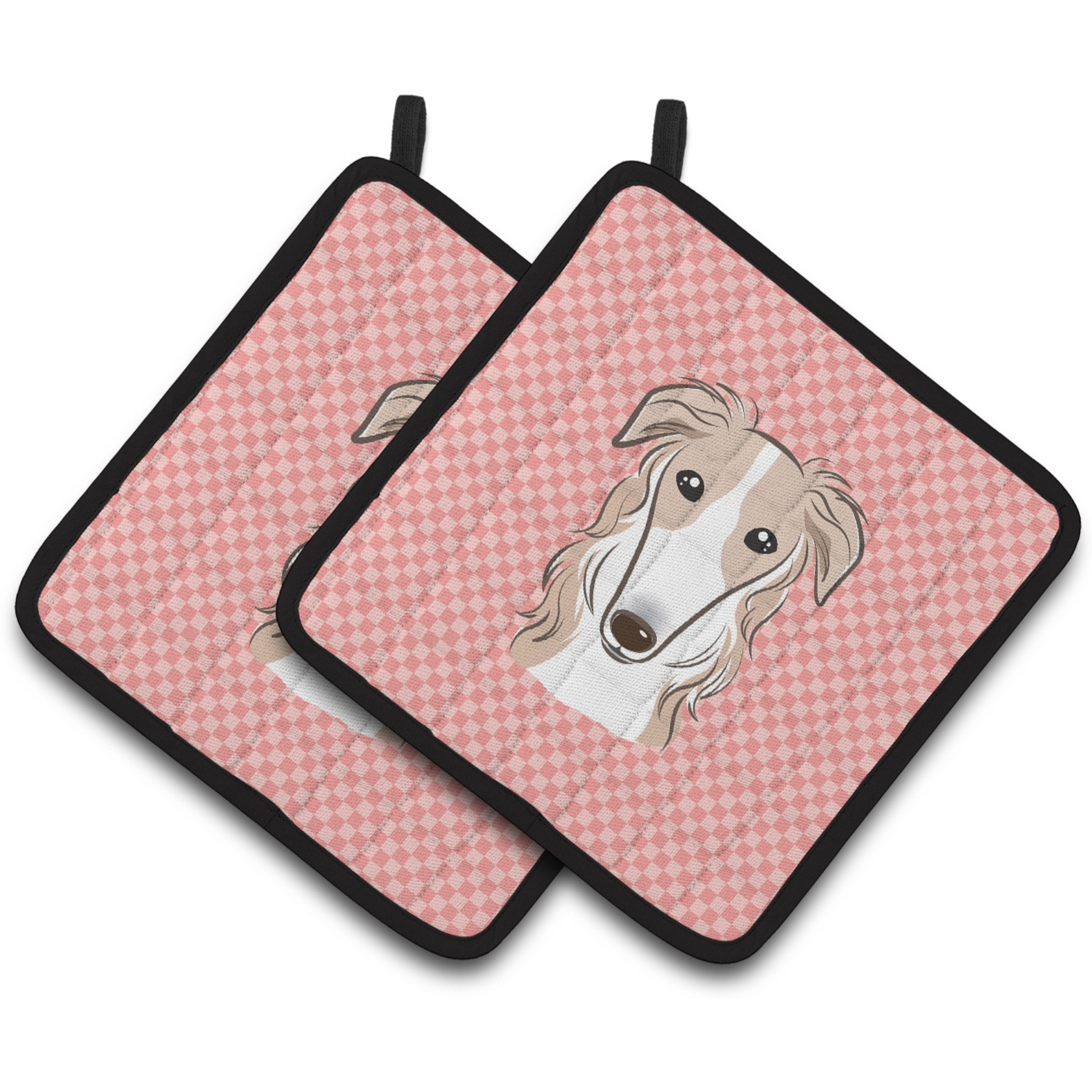 &quotCaroline's Treasures Checkerboard Pink Borzoi Pair of Pot Holders BB1228PTHD, 7.5HX7.5W, Multicolor"