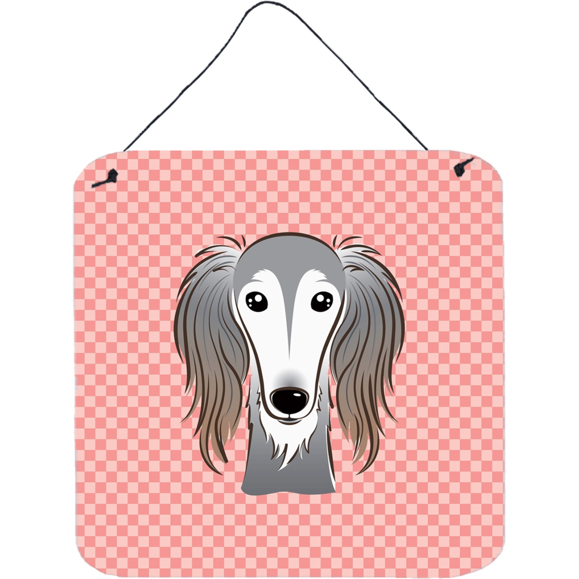 &quotCaroline's Treasures Checkerboard Pink Saluki Aluminum Metal Wall or Door Hanging Prints, 6 x 6"""