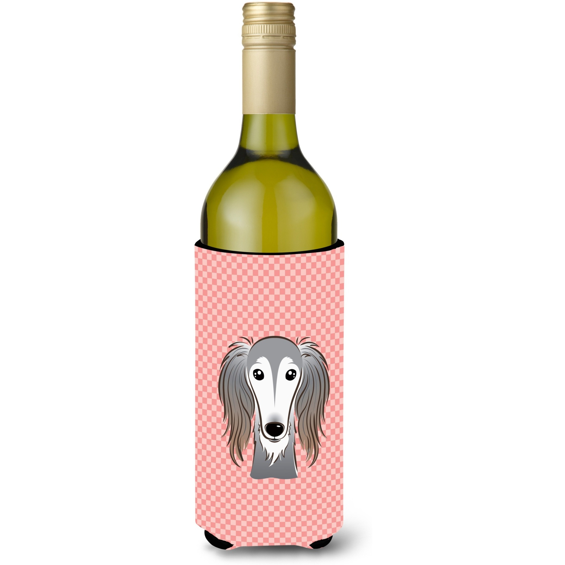 Checkerboard Pink Saluki Wine Bottle Beverage Insulator Hugger BB1229LITERK