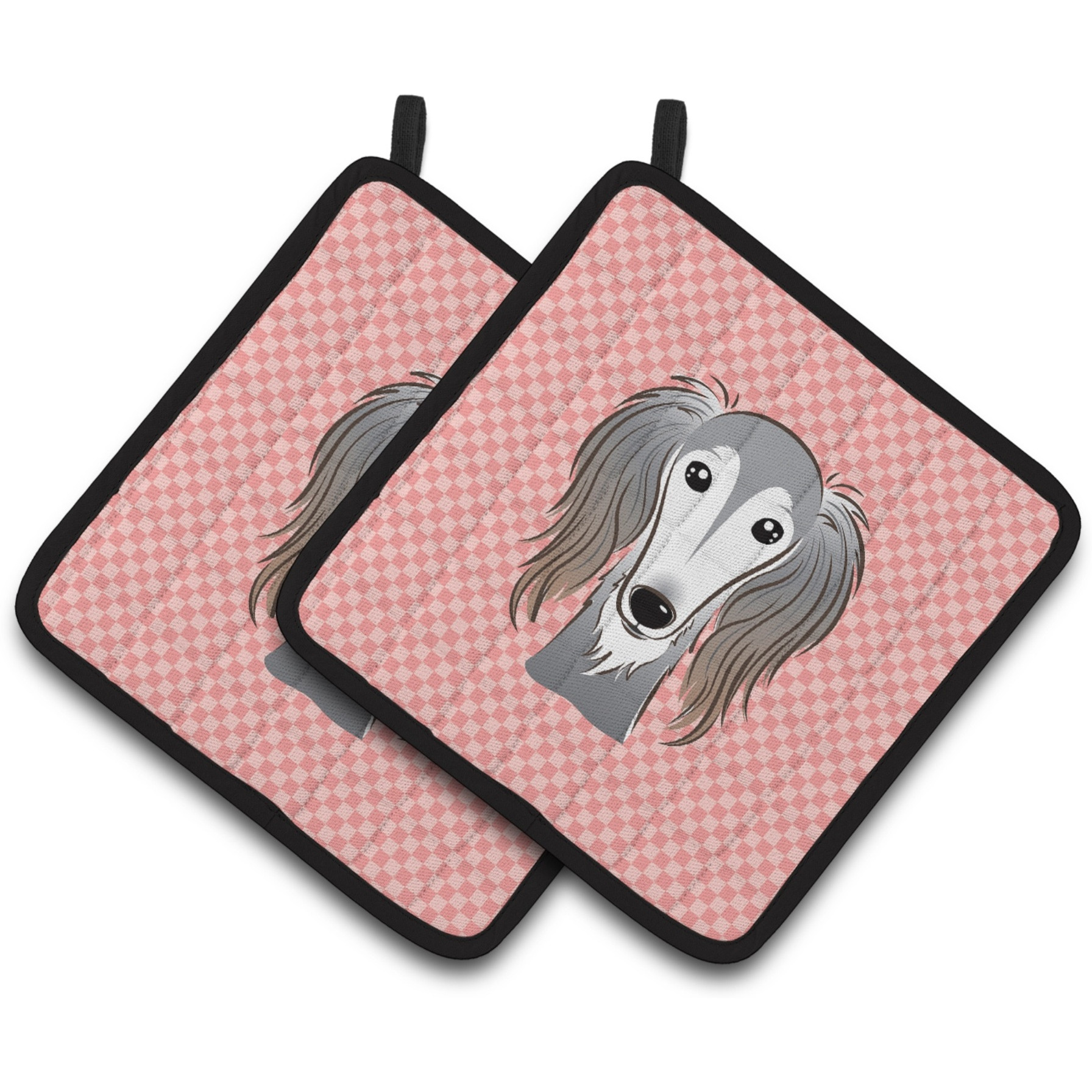 &quotCaroline's Treasures Checkerboard Pink Saluki Pair of Pot Holders BB1229PTHD, 7.5HX7.5W, Multicolor"