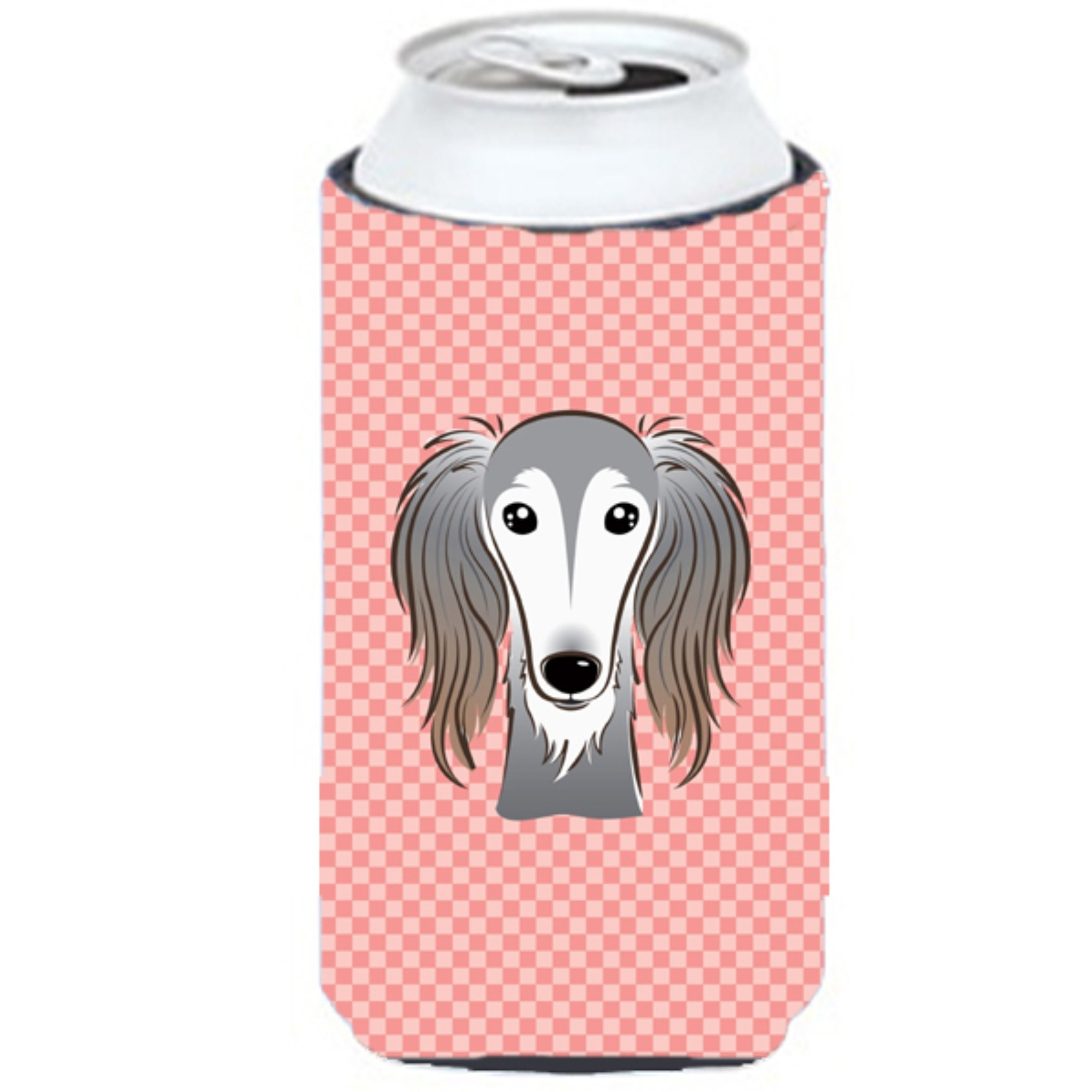 Checkerboard Pink Saluki Tall Boy Beverage Insulator Hugger BB1229TBC