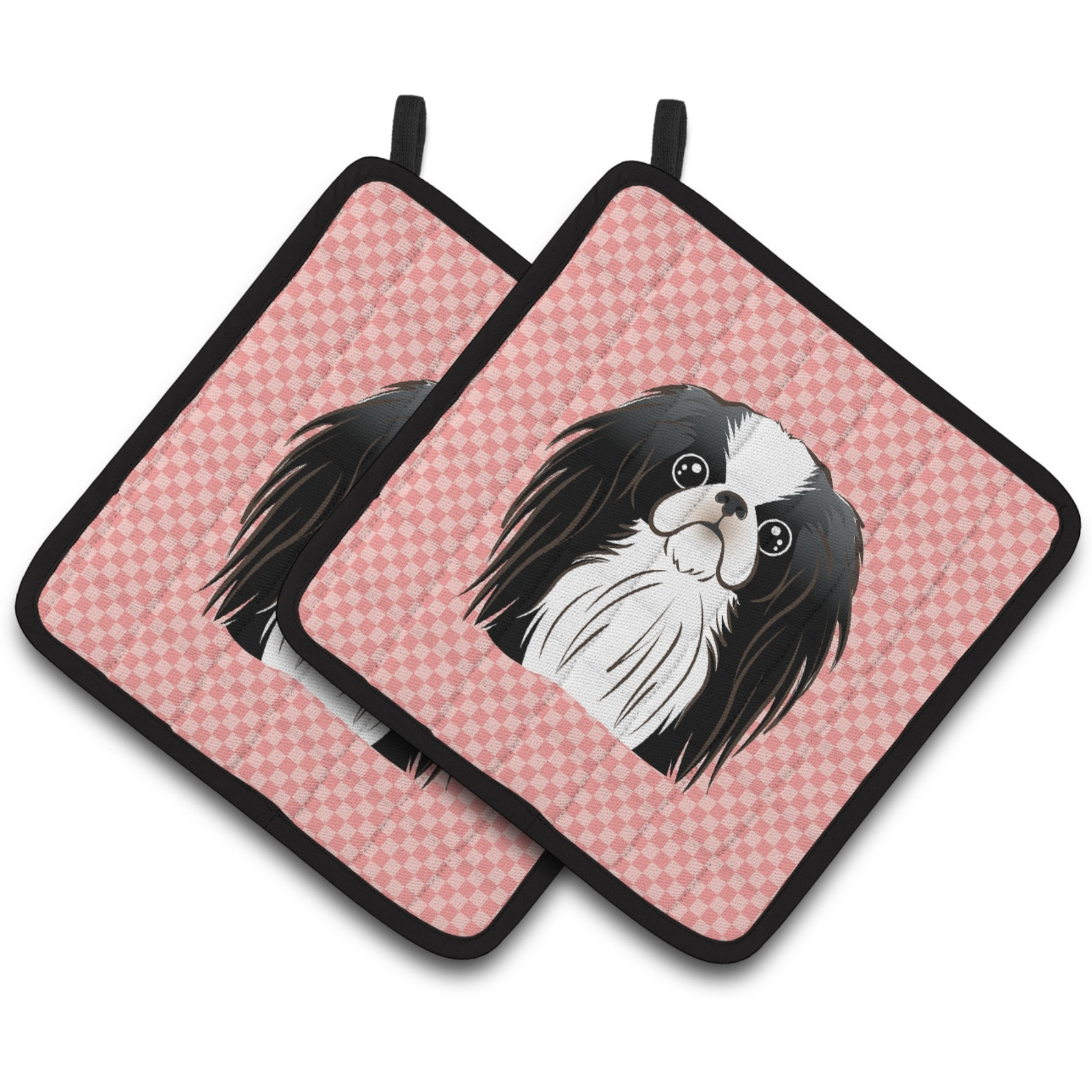 &quotCaroline's Treasures Checkerboard Pink Japanese Chin Pair of Pot Holders BB1230PTHD, 7.5HX7.5W, Multicolor"