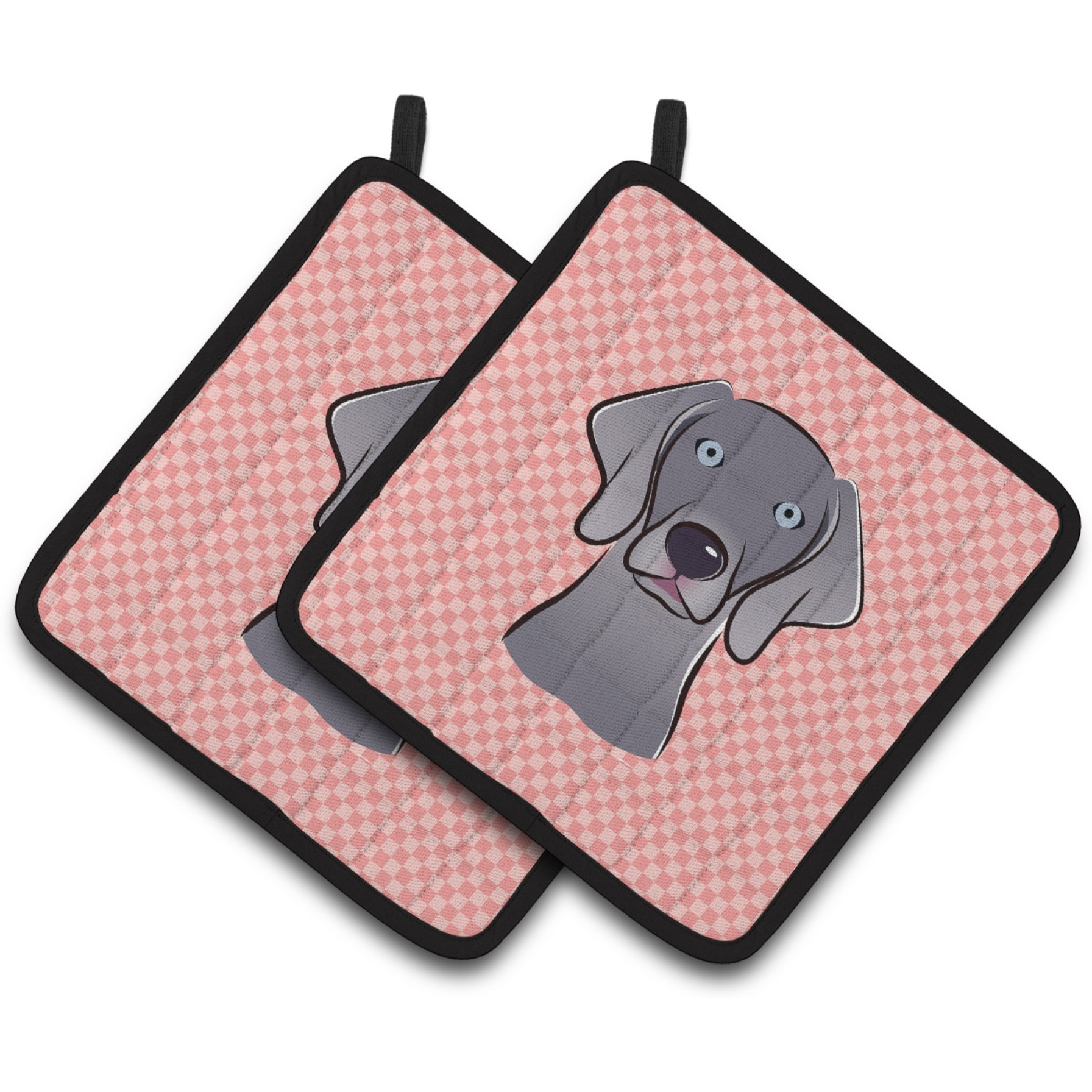 &quotCaroline's Treasures Checkerboard Pink Weimaraner Pair of Pot Holders BB1231PTHD, 7.5HX7.5W, Multicolor"