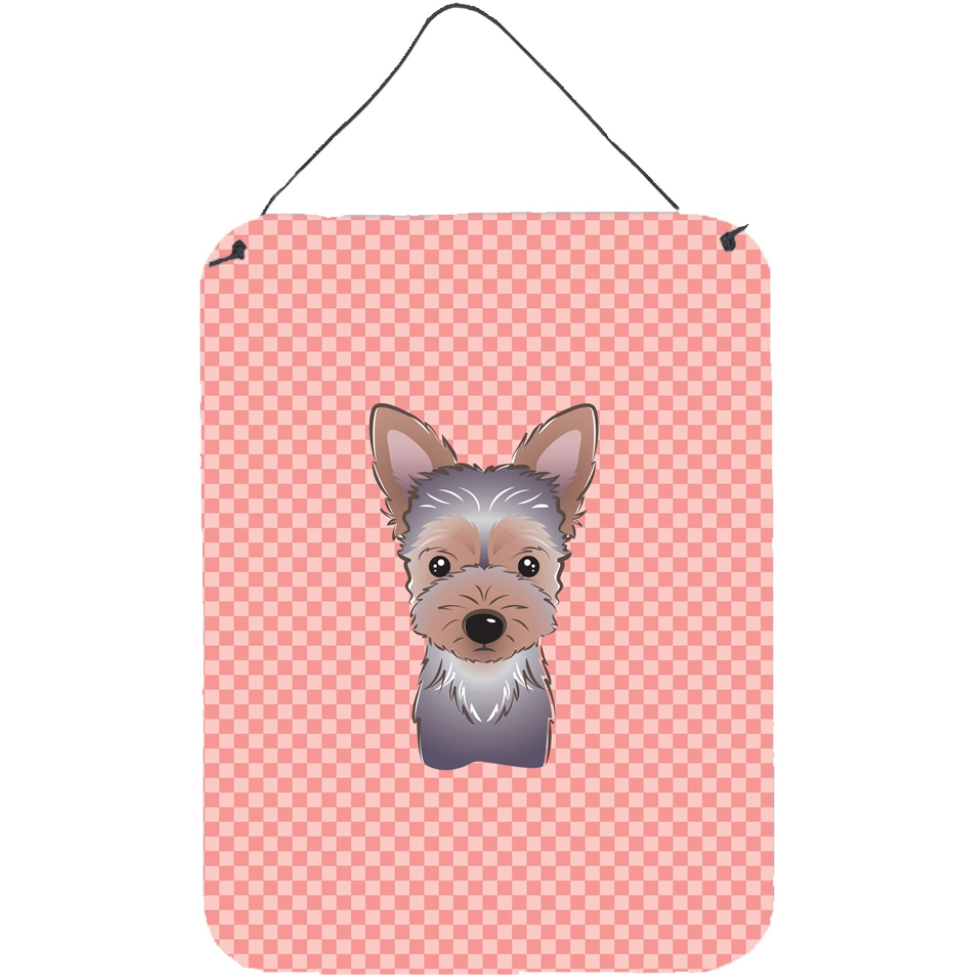 &quotCaroline's Treasures Checkerboard Pink Yorkie Puppy Wall or Door Hanging Prints, 16"" x 12"""