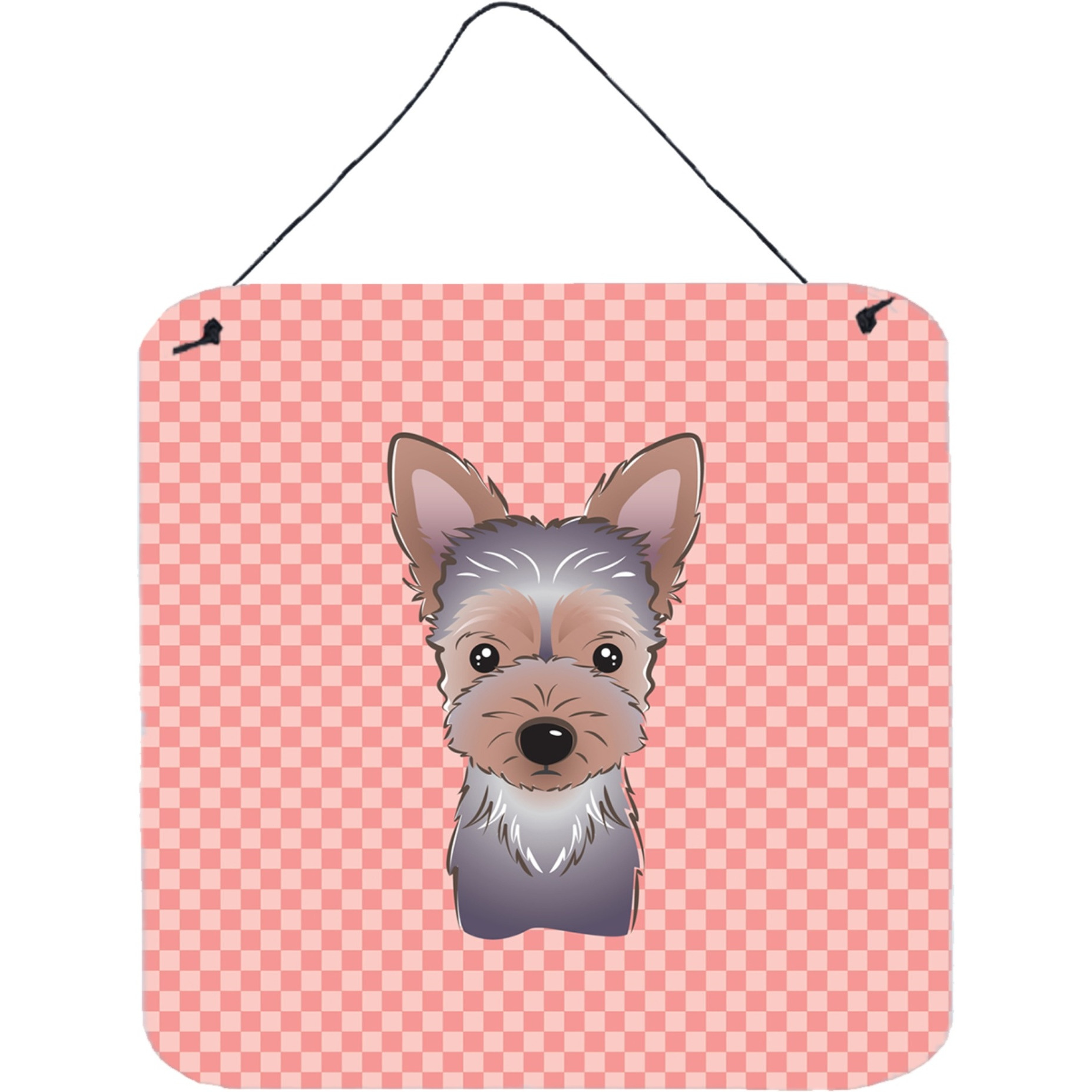 &quotCaroline's Treasures Checkerboard Pink Yorkie Puppy Wall or Door Hanging Prints, 6 x 6"""