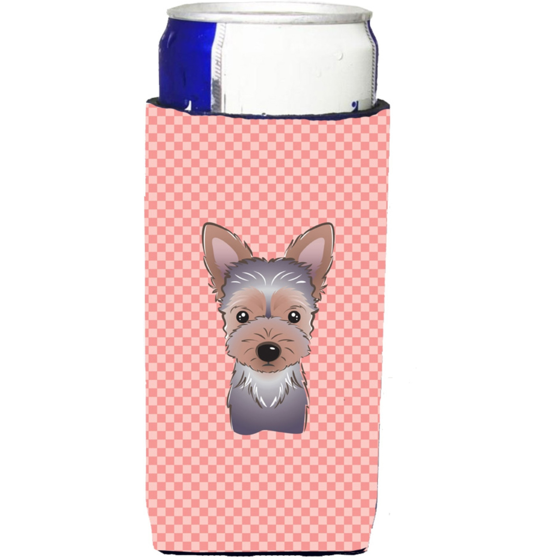 Checkerboard Pink Yorkie Puppy Ultra Beverage Insulators for slim cans BB1232MUK