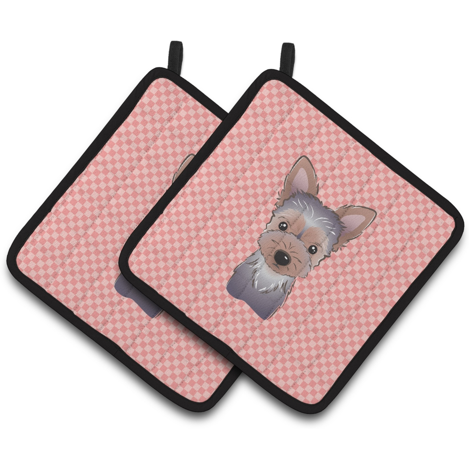 &quotCaroline's Treasures Checkerboard Pink Yorkie Puppy Pair of Pot Holders BB1232PTHD, 7.5HX7.5W, Multicolor"