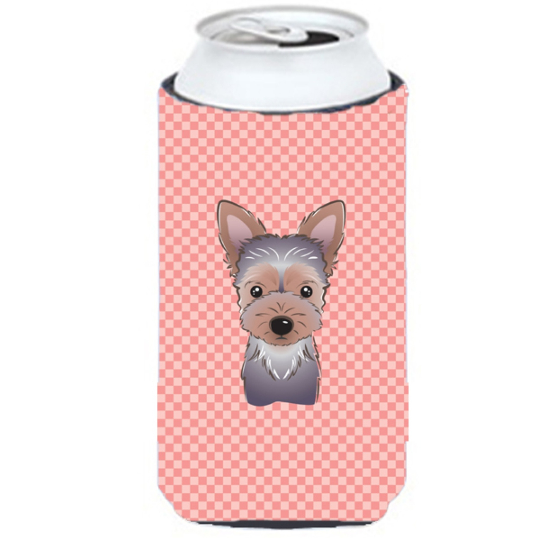 Checkerboard Pink Yorkie Puppy Tall Boy Beverage Insulator Hugger BB1232TBC