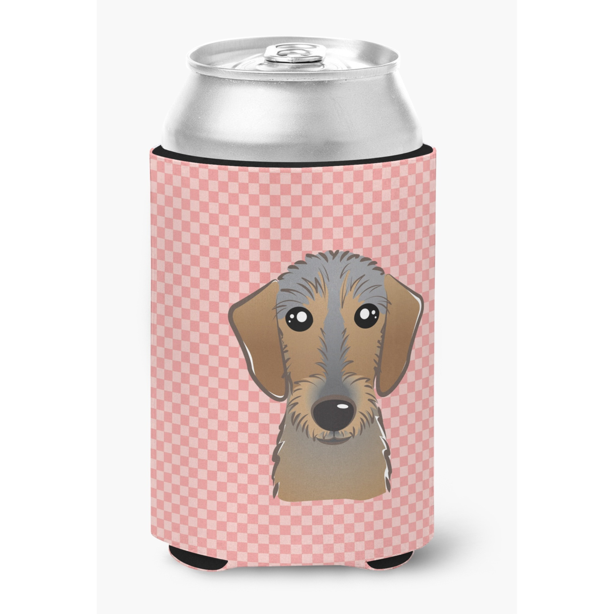 Checkerboard Pink Wirehaired Dachshund Can or Bottle Hugger BB1233CC