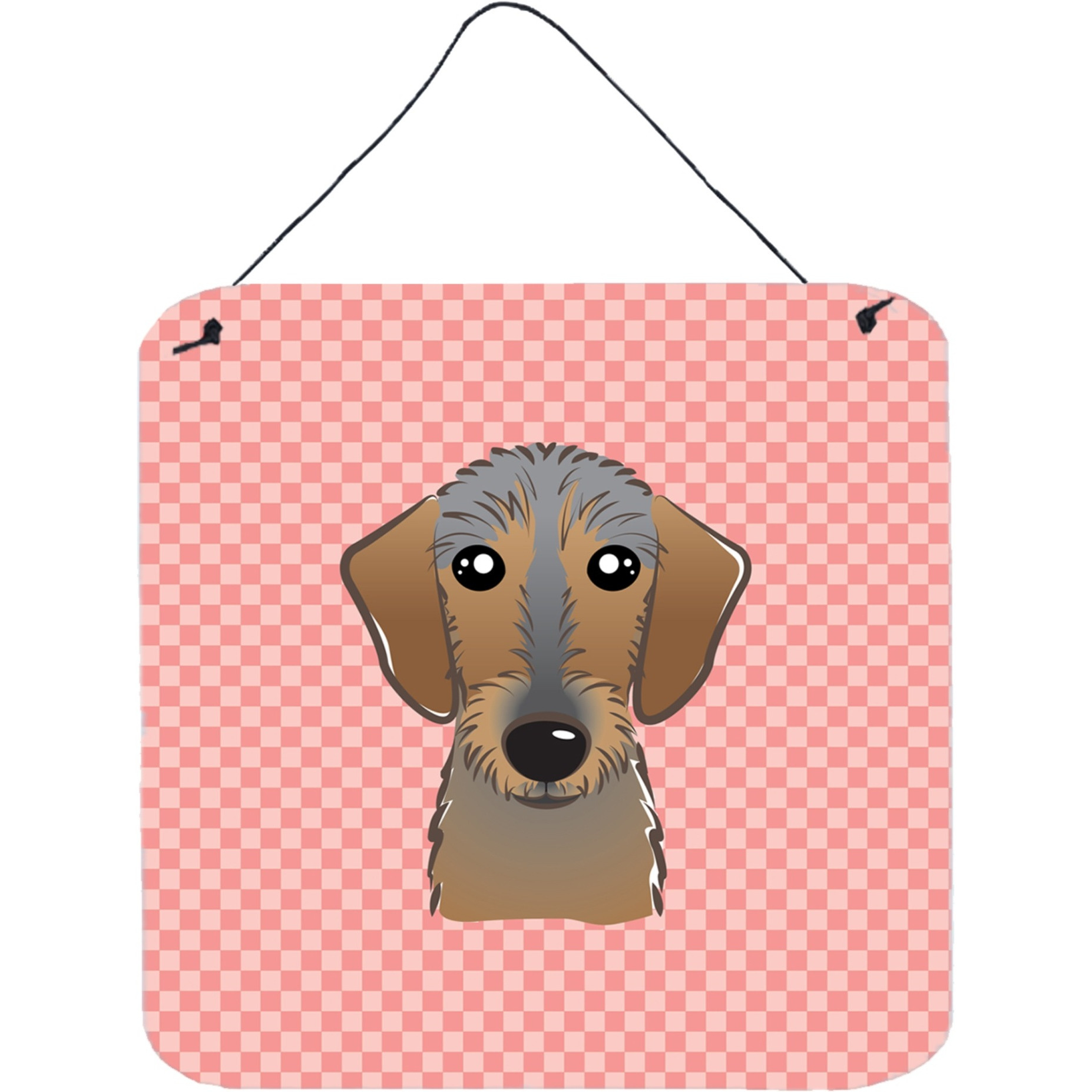&quotCaroline's Treasures Checkerboard Pink Wirehaired Dachshund Wall or Door Hanging Prints, 6 x 6"""