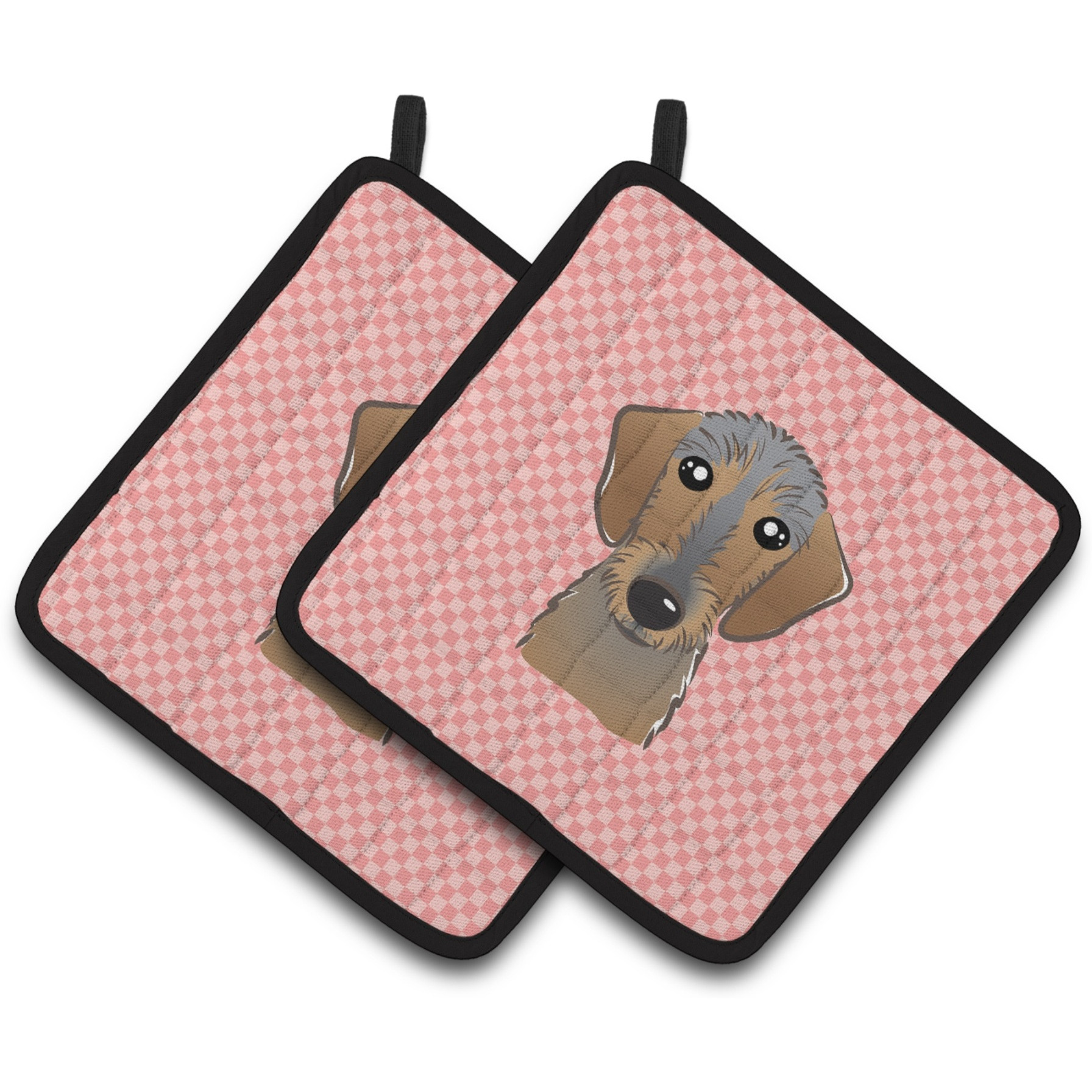 &quotCaroline's Treasures Checkerboard Pink Wirehaired Dachshund Pair of Pot Holders BB1233PTHD, 7.5HX7.5W, Multicolor"