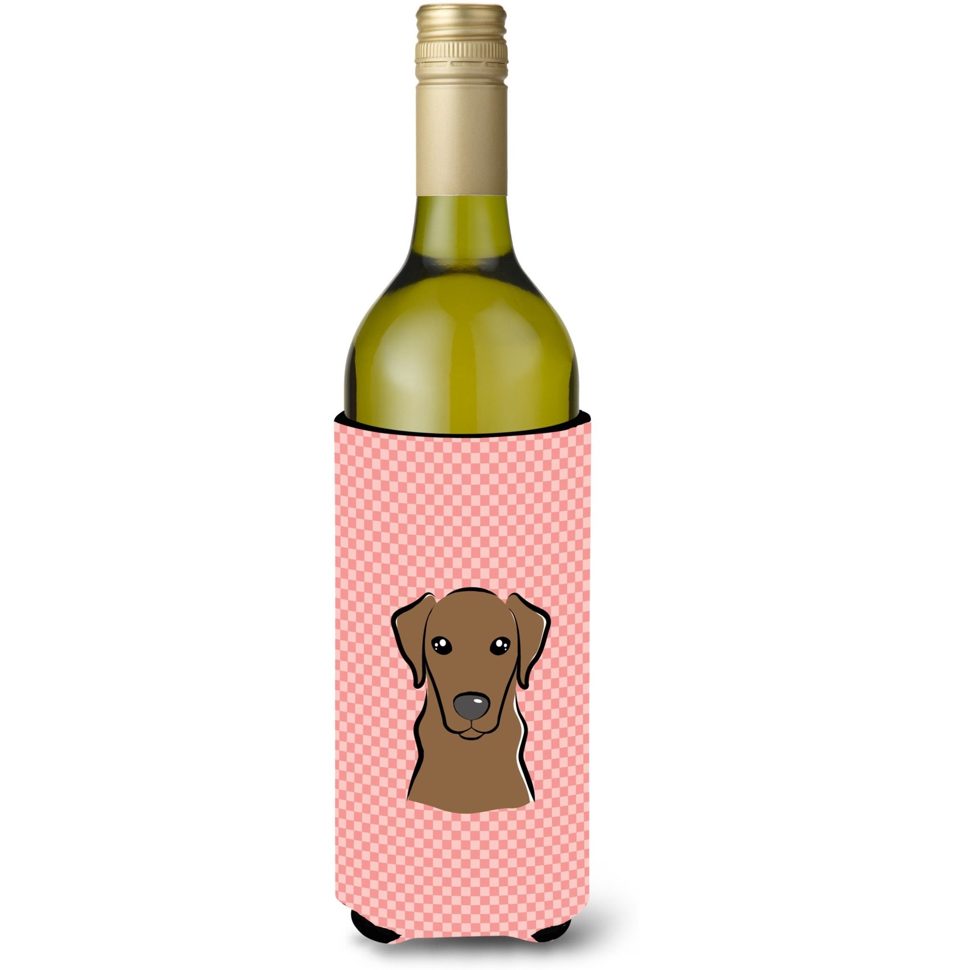 Checkerboard Pink Chocolate Labrador Wine Bottle Beverage Insulator Hugger BB1234LITERK