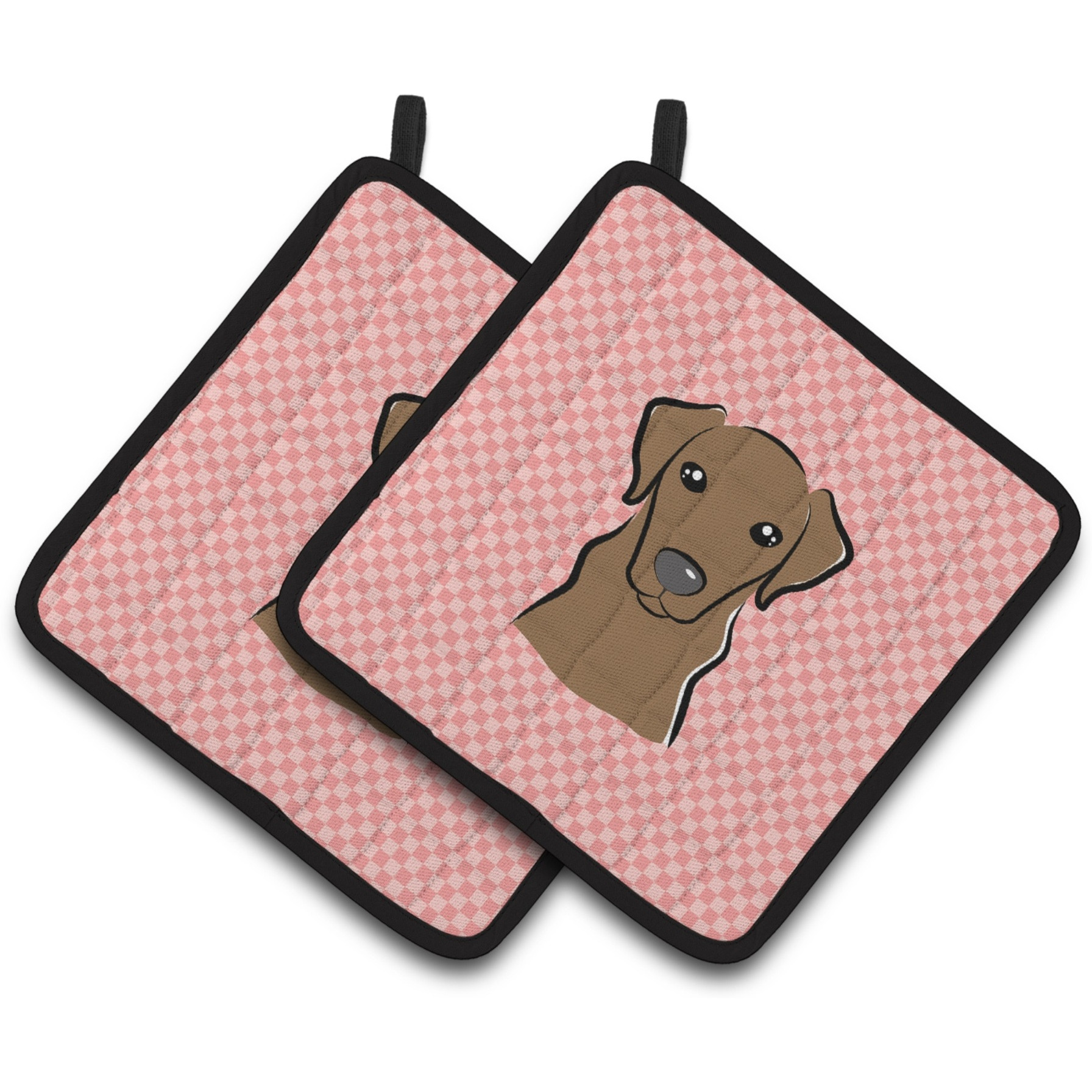 &quotCaroline's Treasures Checkerboard Pink Chocolate Labrador Pair of Pot Holders BB1234PTHD, 7.5HX7.5W, Multicolor"