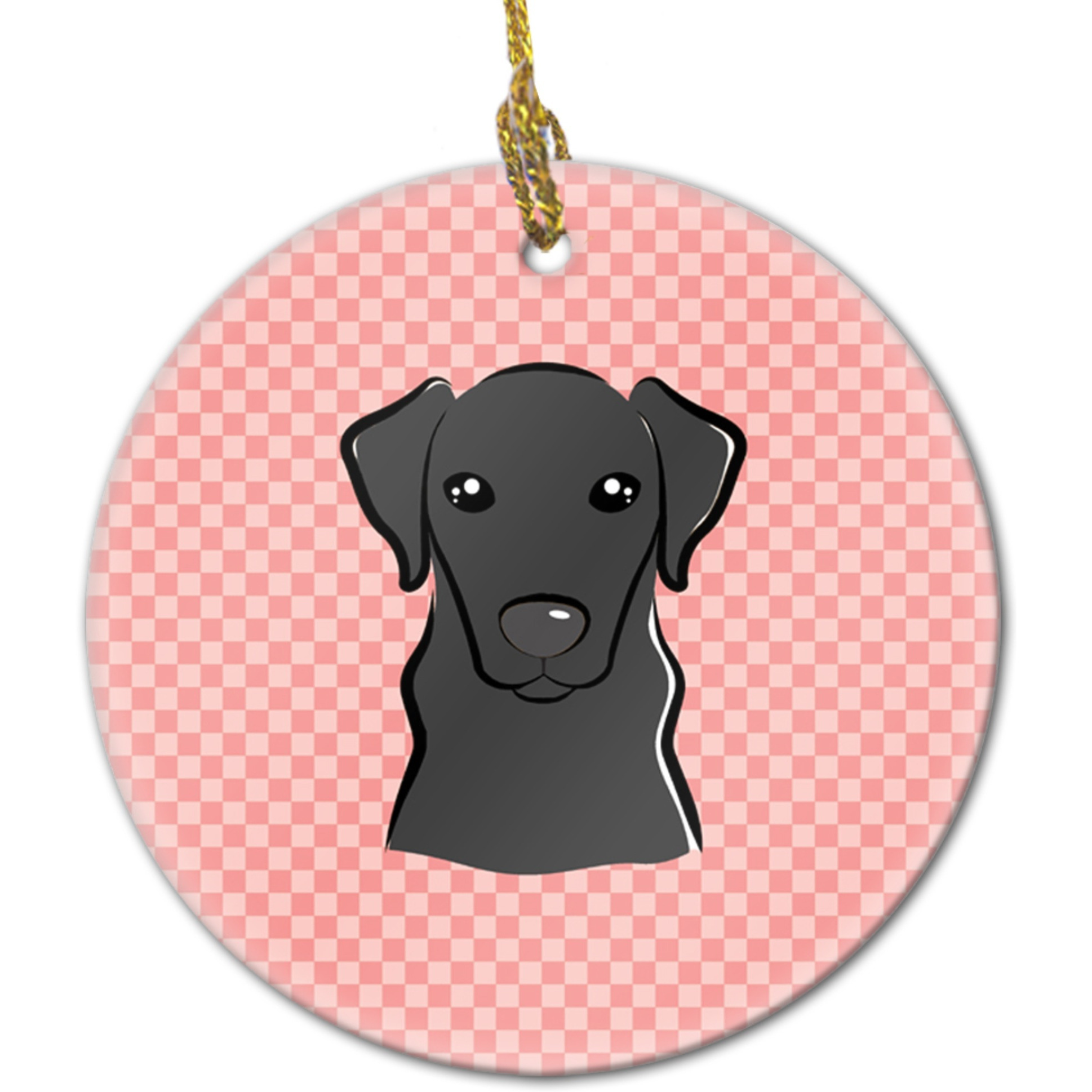 Checkerboard Pink Black Labrador Ceramic Ornament BB1235CO1