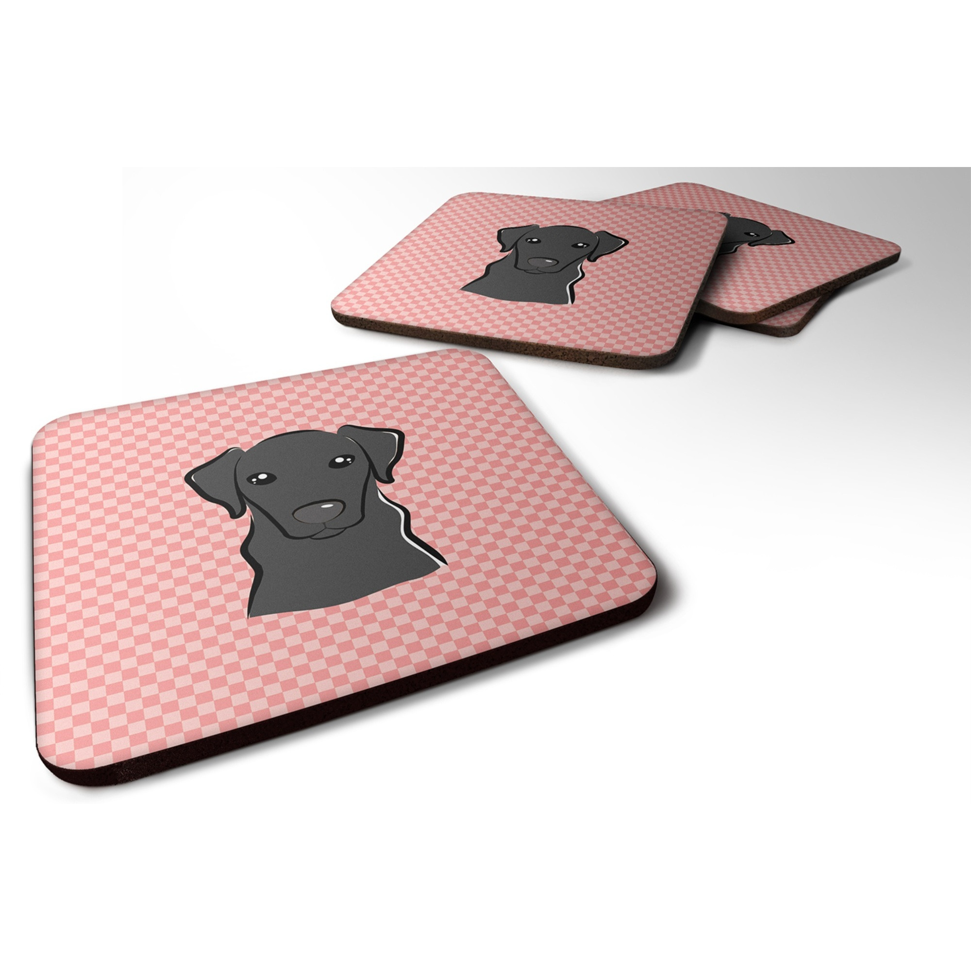 &quotCaroline's Treasures BB1235FC Checkerboard Pink Black Labrador Foam Coaster (Set of 4), 3.5"" H x 3.5"" W, Multicolor"