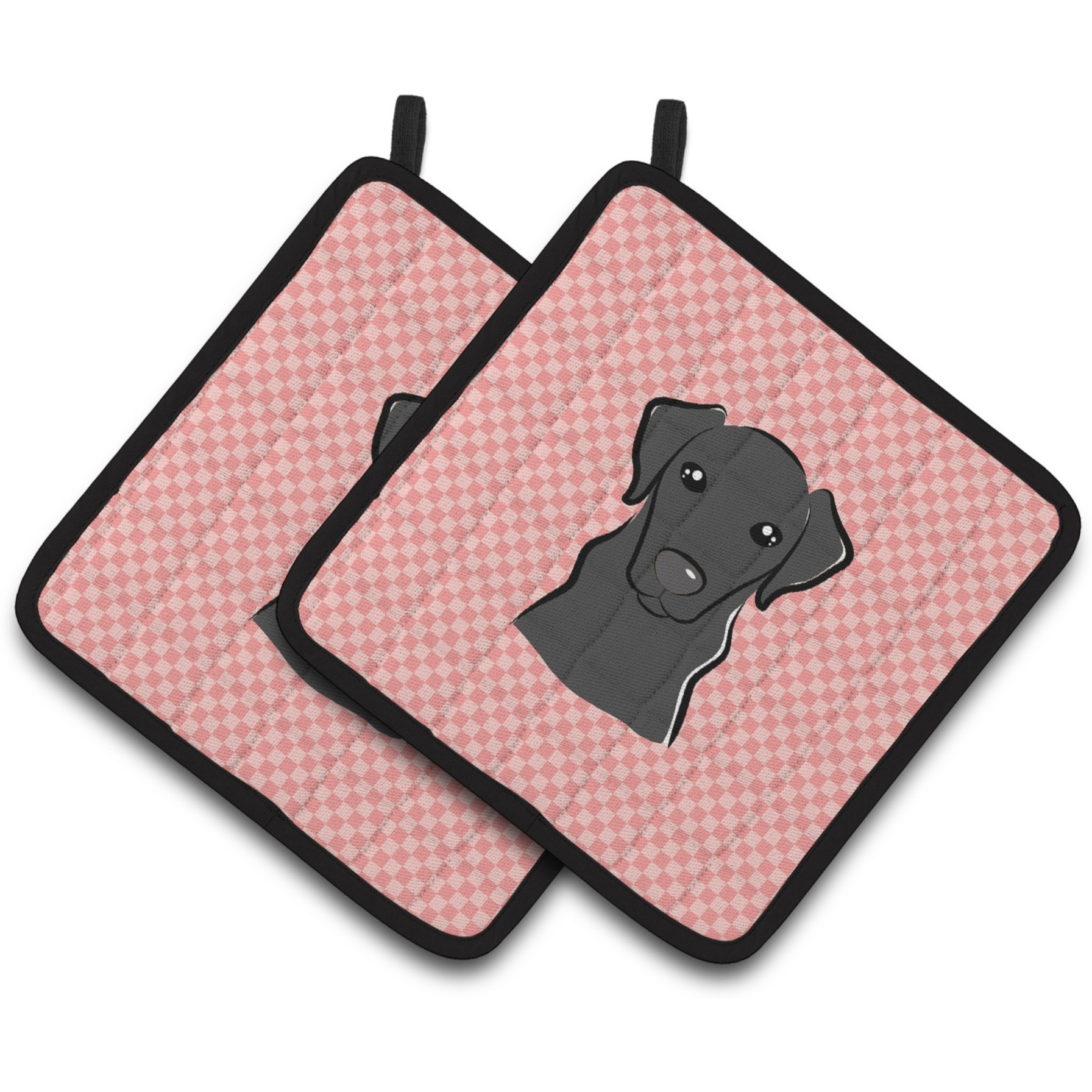 &quotCaroline's Treasures Checkerboard Pink black Labrador Pair of Pot Holders BB1235PTHD, 7.5HX7.5W, Multicolor"