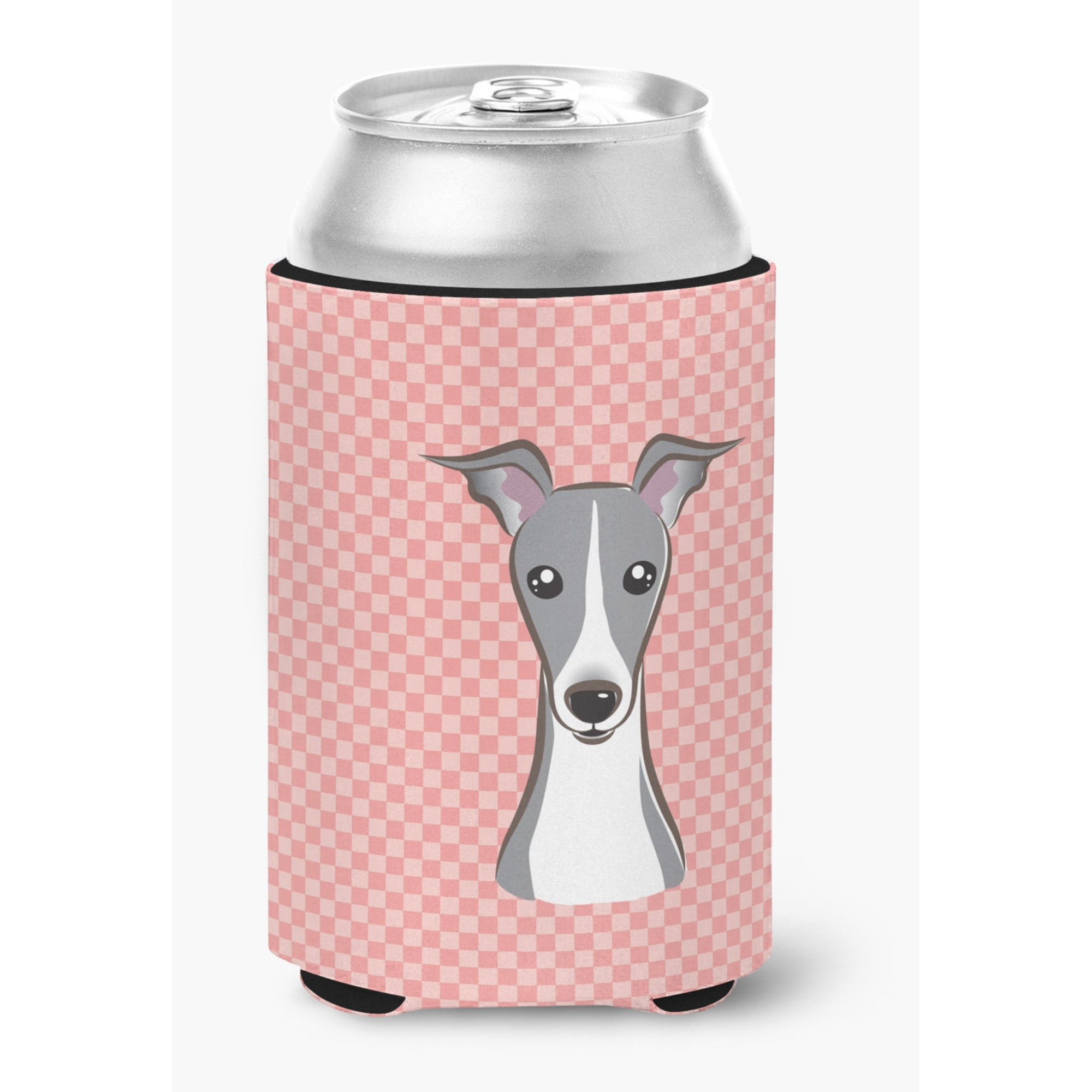 Checkerboard Pink Italian Greyhound Can or Bottle Hugger BB1236CC