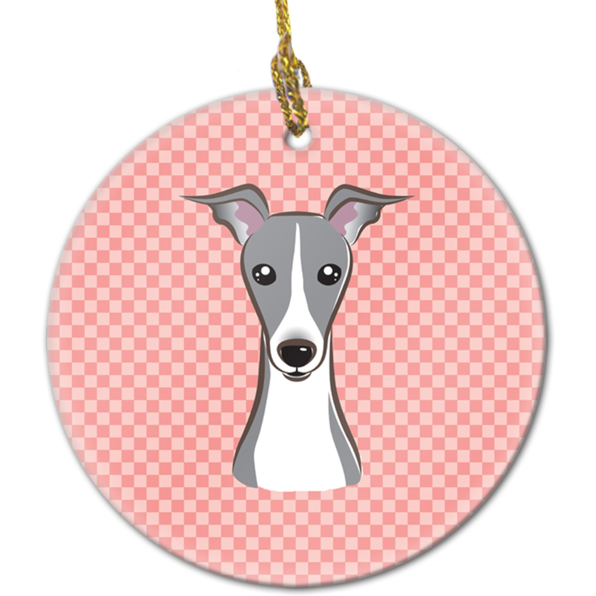 Checkerboard Pink Italian Greyhound Ceramic Ornament BB1236CO1