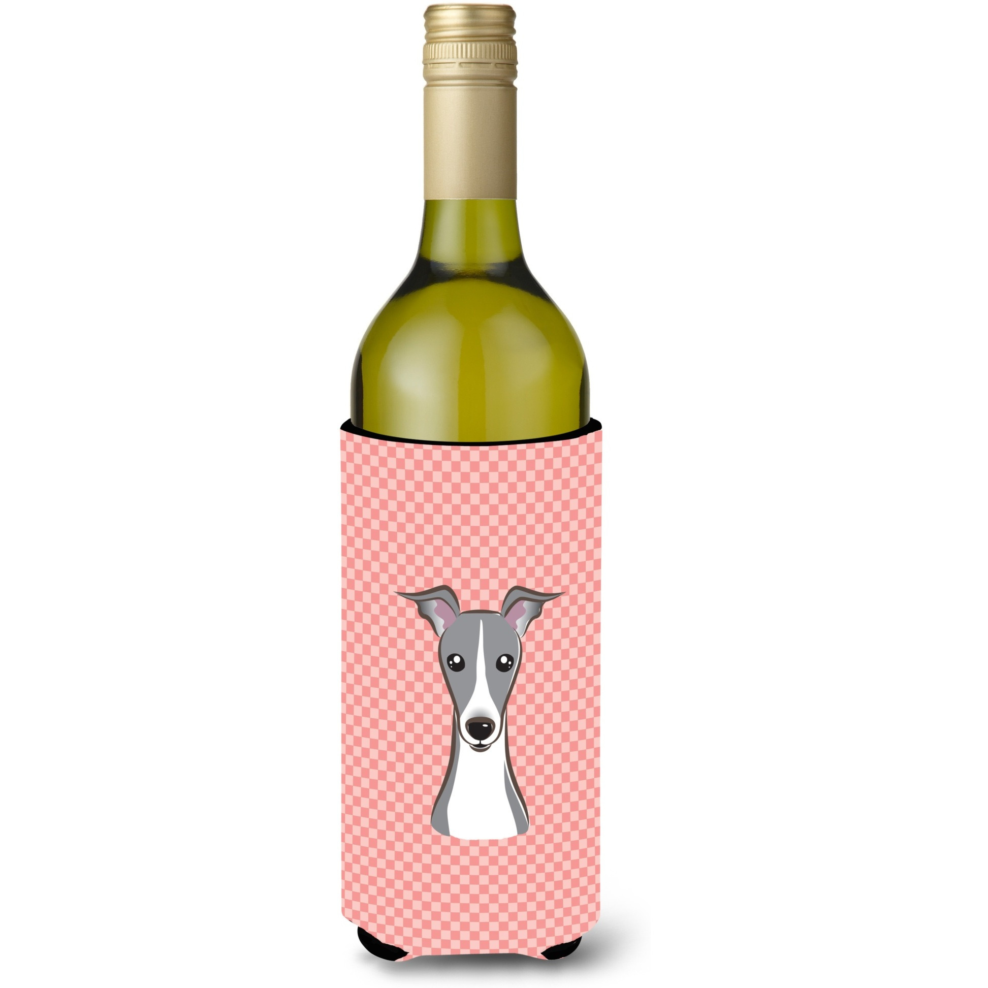Checkerboard Pink Italian Greyhound Wine Bottle Beverage Insulator Hugger BB1236LITERK