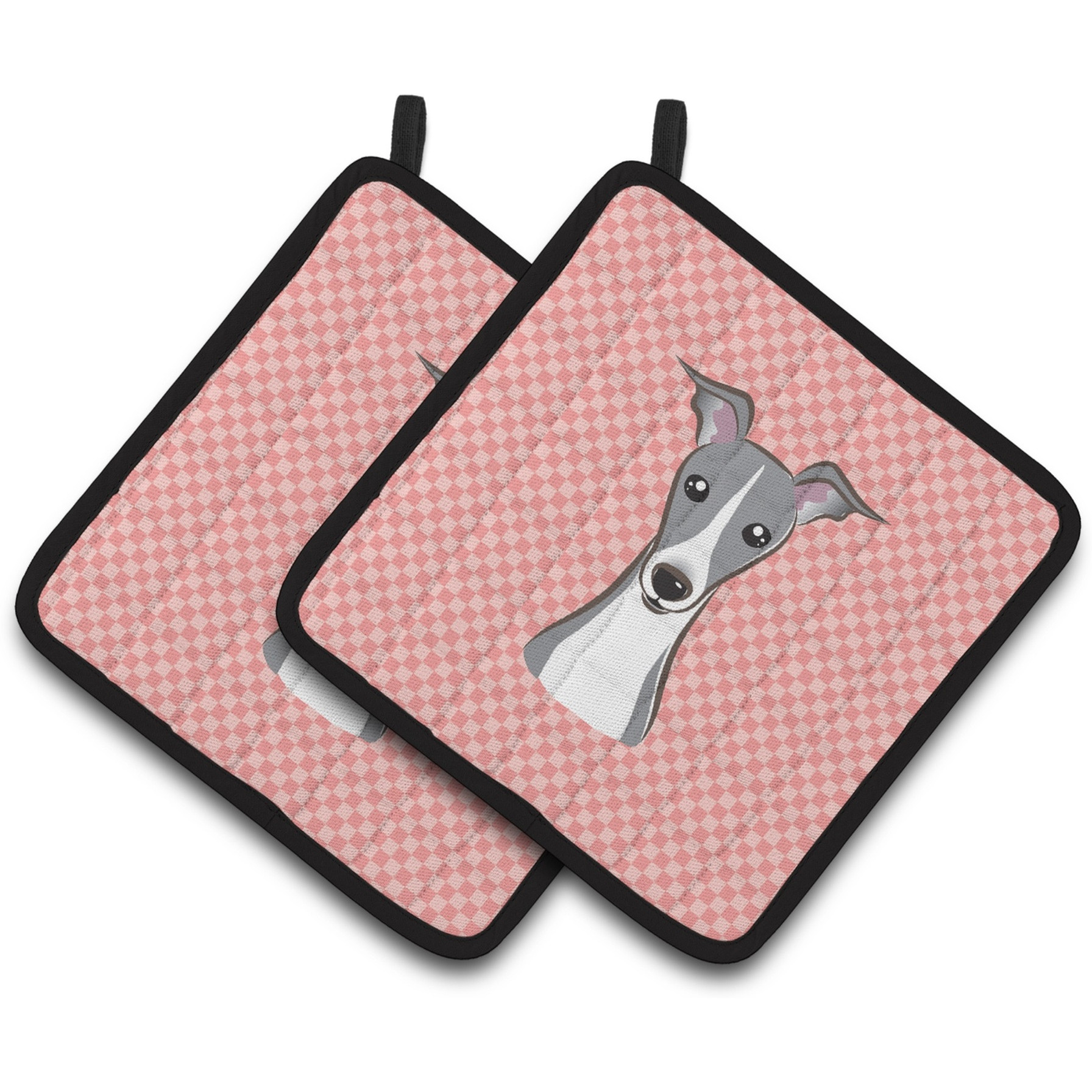 &quotCaroline's Treasures Checkerboard Pink Italian Greyhound Pair of Pot Holders BB1236PTHD, 7.5HX7.5W, Multicolor"