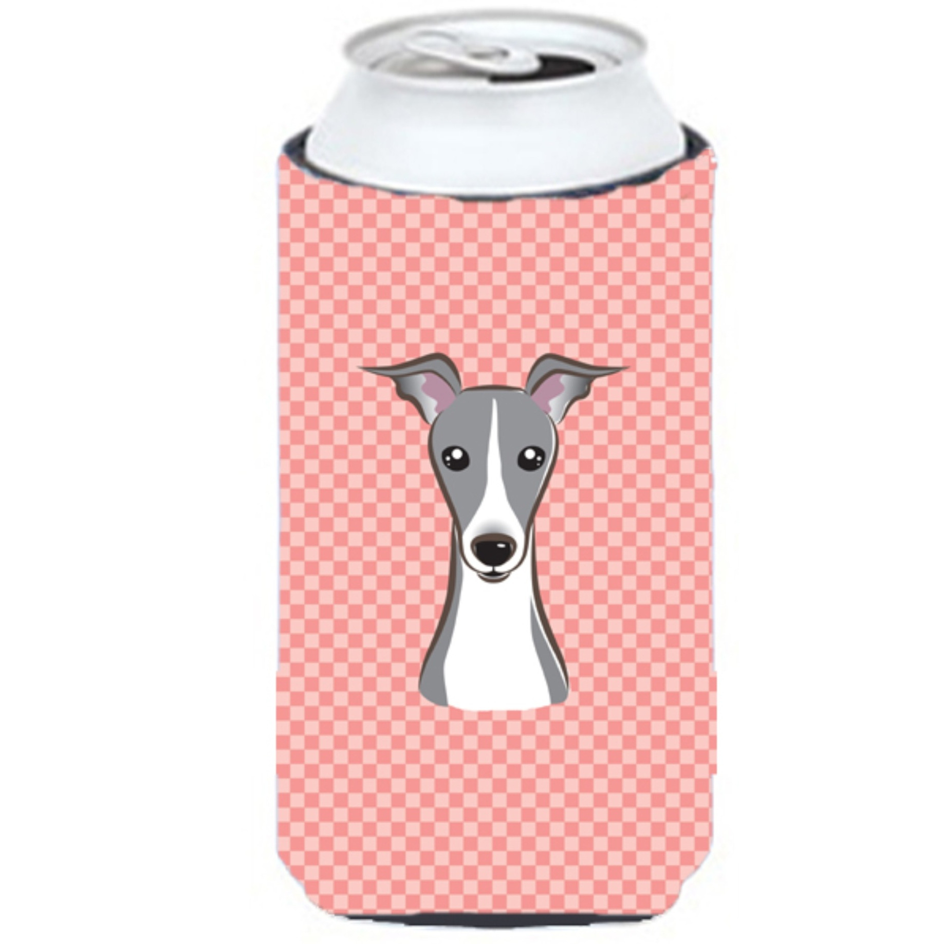 Checkerboard Pink Italian Greyhound Tall Boy Beverage Insulator Hugger BB1236TBC