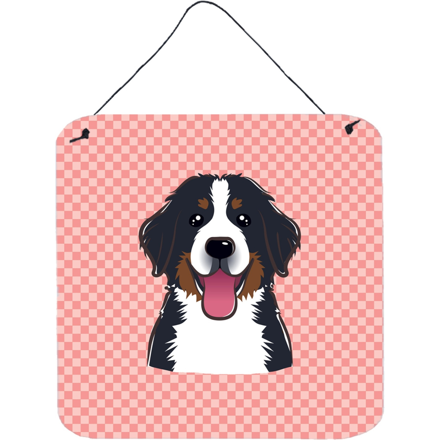 &quotCaroline's Treasures Checkerboard Pink Bernese Mountain Dog Wall or Door Hanging Prints, 6 x 6"""