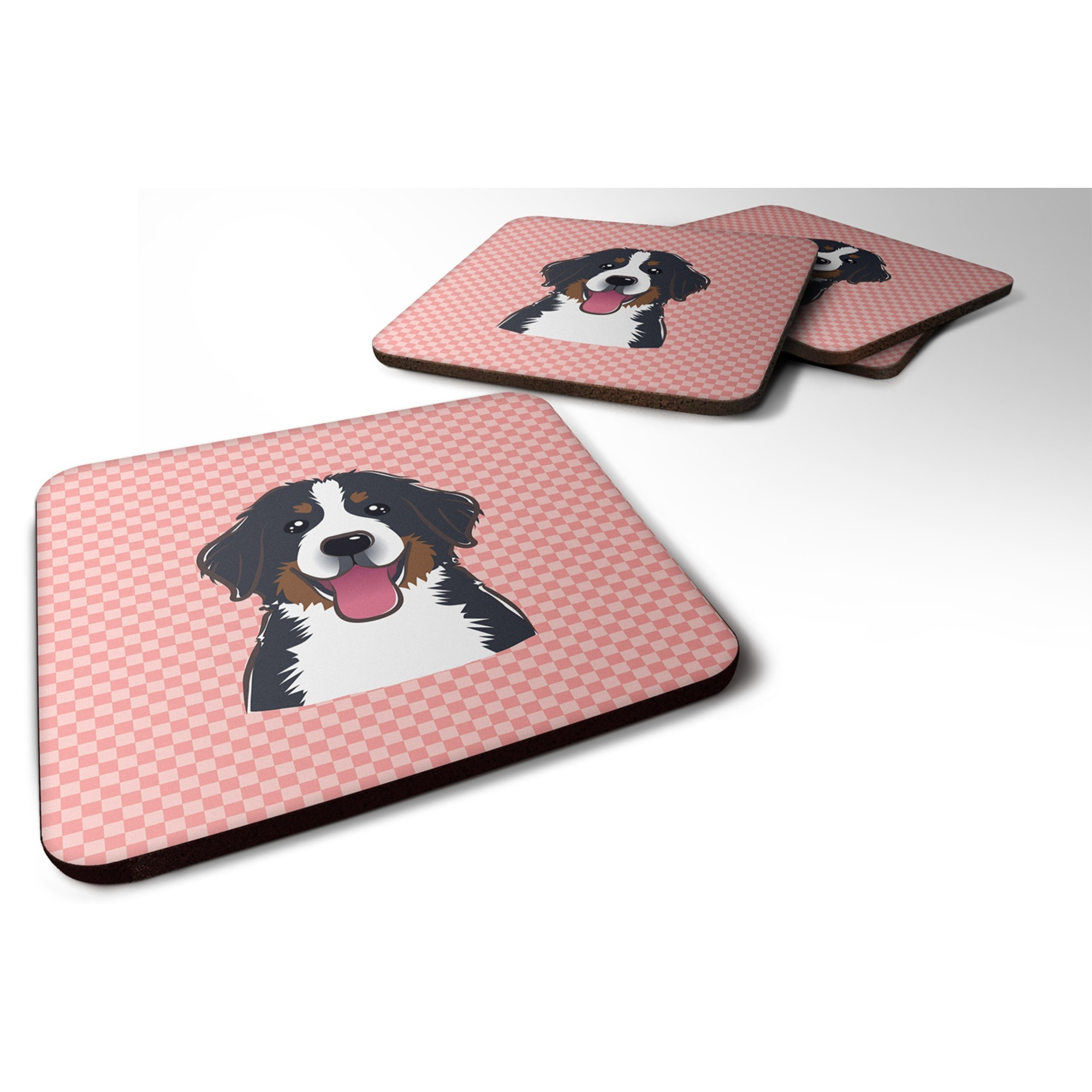 &quotCaroline's Treasures BB1237FC Checkerboard Pink Bernese Mountain Dog Foam Coaster (Set of 4), 3.5"" H x 3.5"" W, Multicolor"