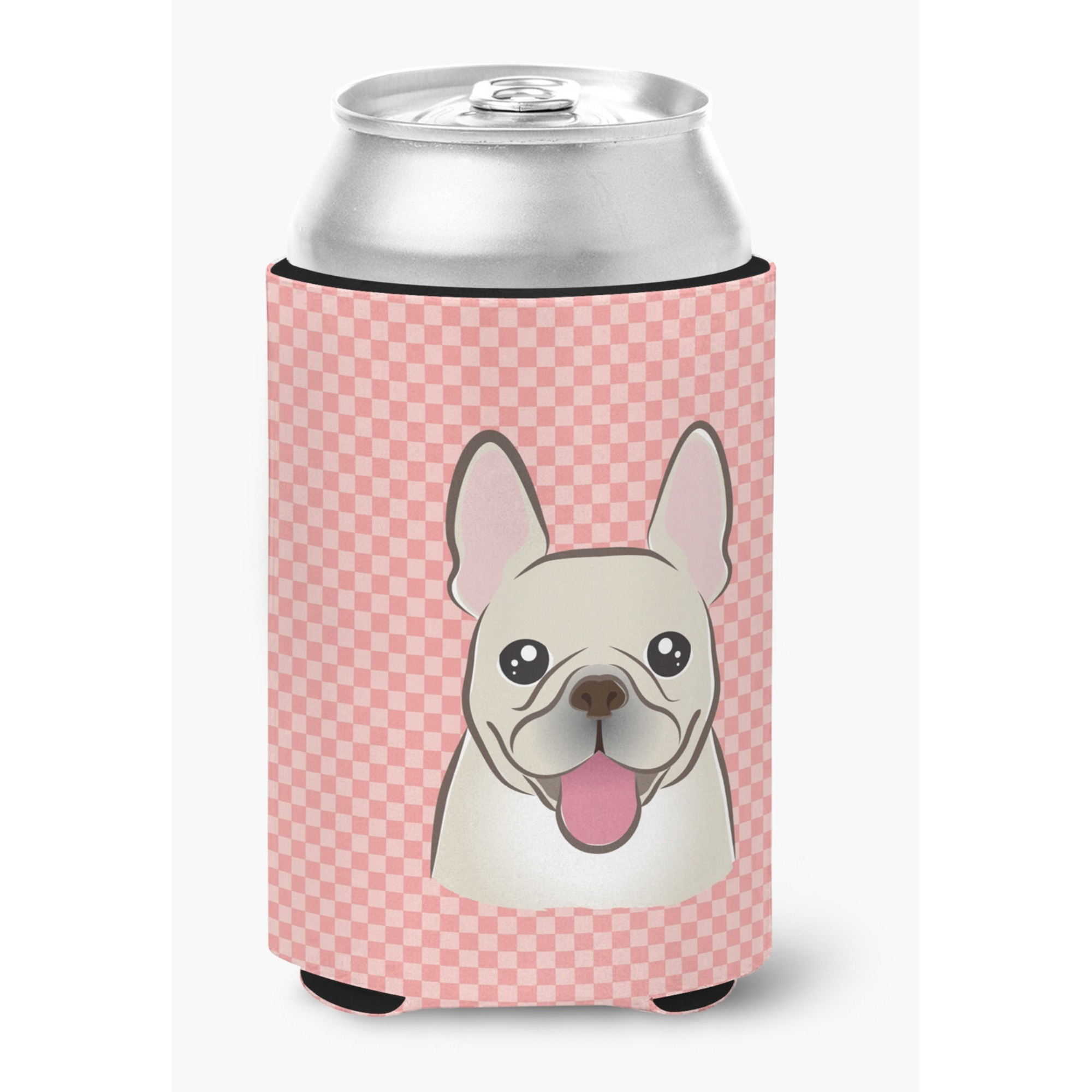 Checkerboard Pink French Bulldog Can or Bottle Hugger BB1238CC