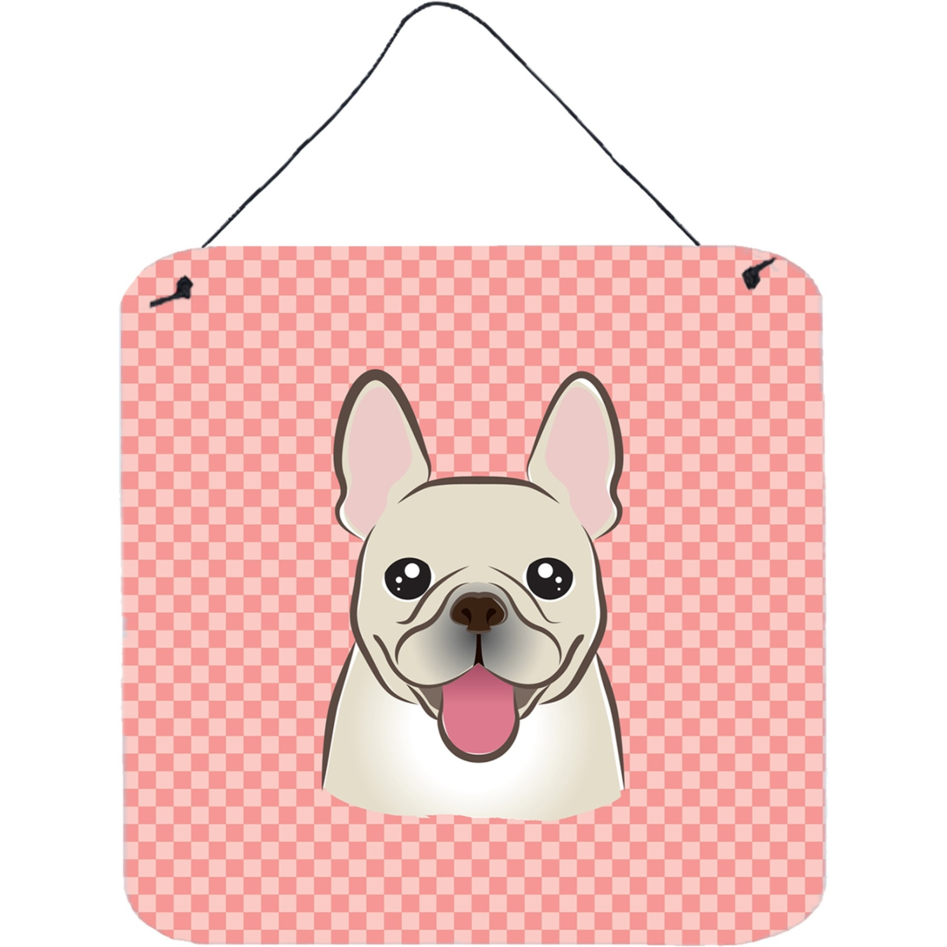 &quotCaroline's Treasures BB1238DS66 Checkerboard Pink French Bulldog Wall or Door Hanging Prints, 6 x 6"""