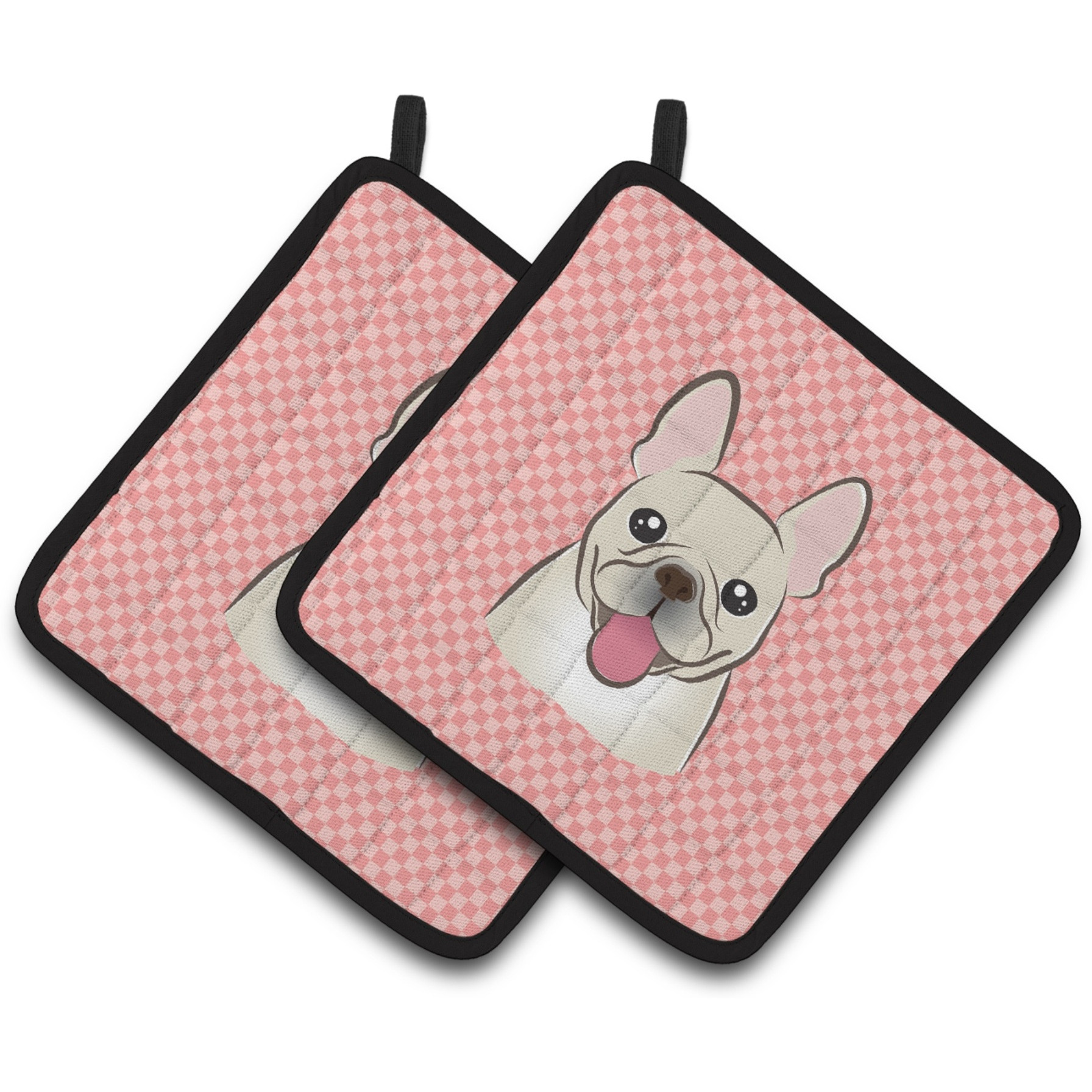 &quotCaroline's Treasures Checkerboard Pink French Bulldog Pair of Pot Holders BB1238PTHD, 7.5HX7.5W, Multicolor"