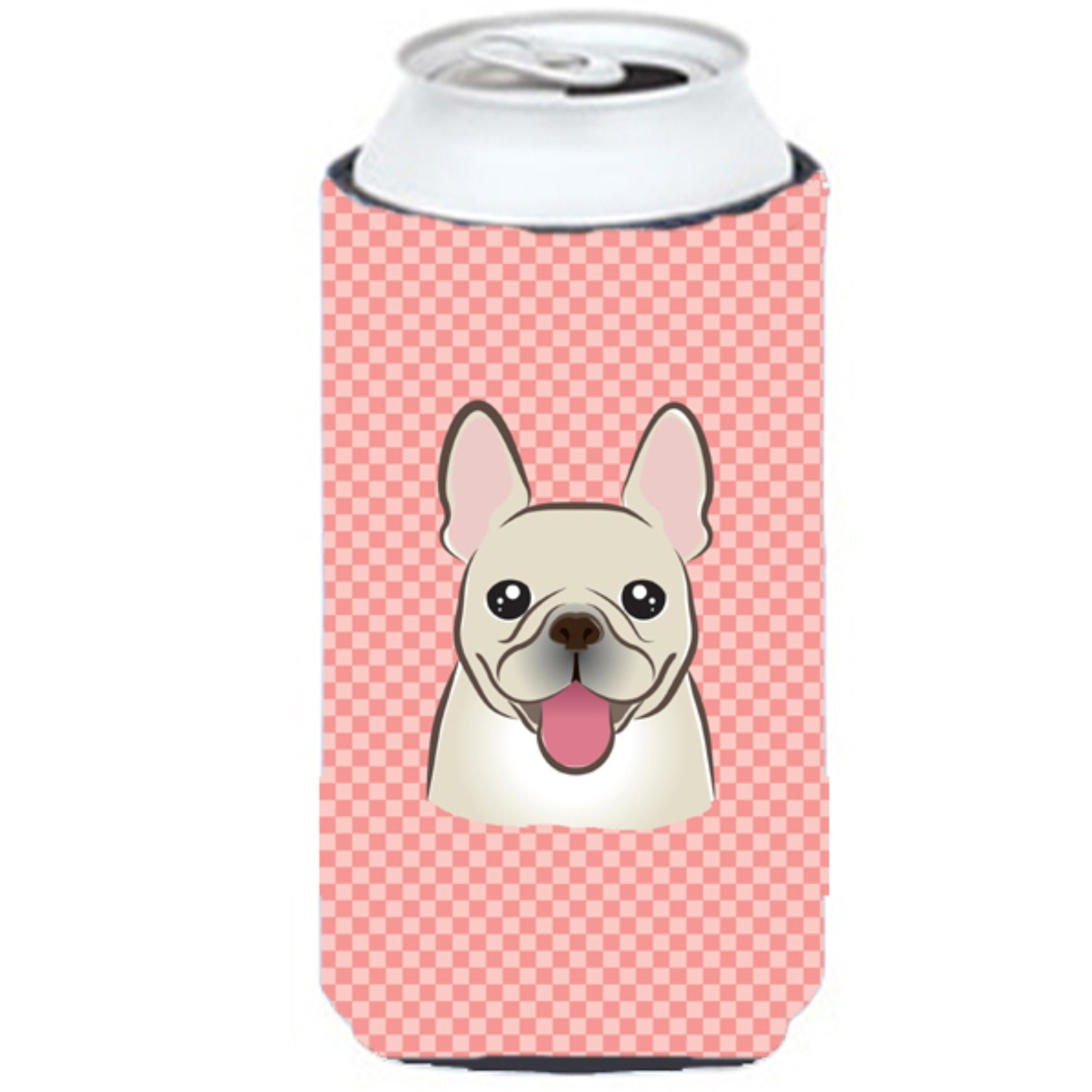 Checkerboard Pink French Bulldog Tall Boy Beverage Insulator Hugger BB1238TBC
