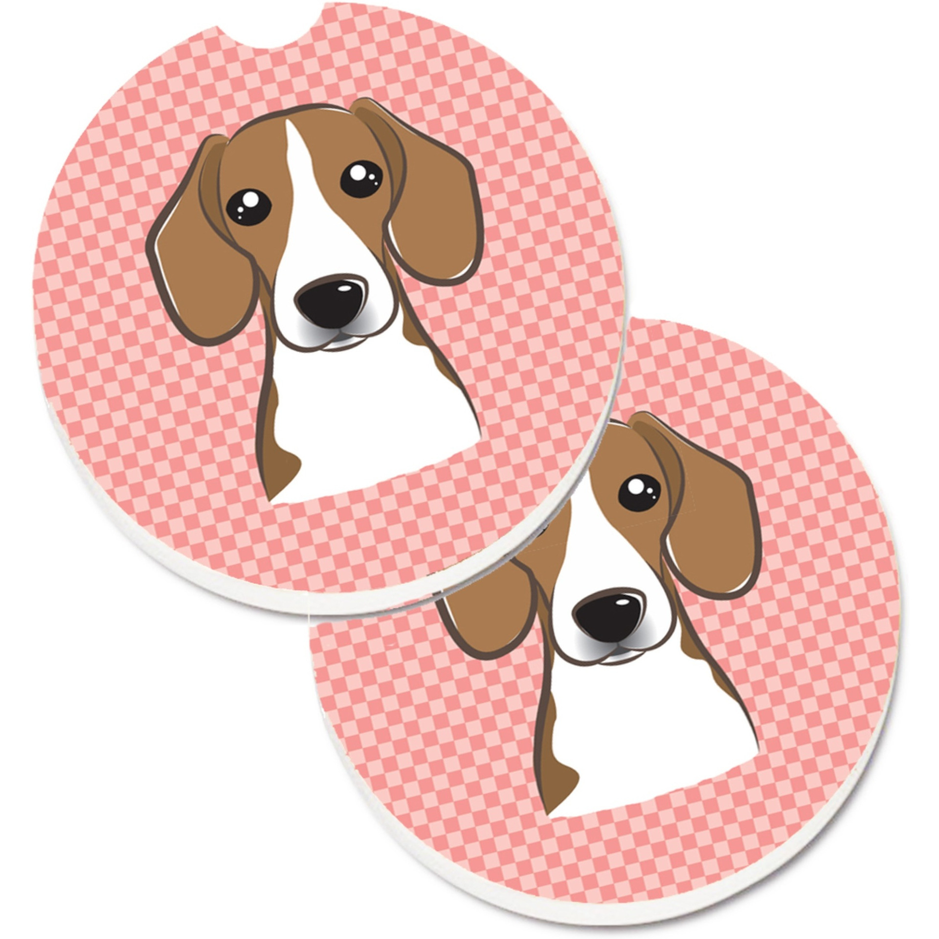 &quotCaroline's Treasures Checkerboard Pink Beagle Set of 2 Cup Holder Car Coasters BB1239CARC, 2.56, Multicolor"