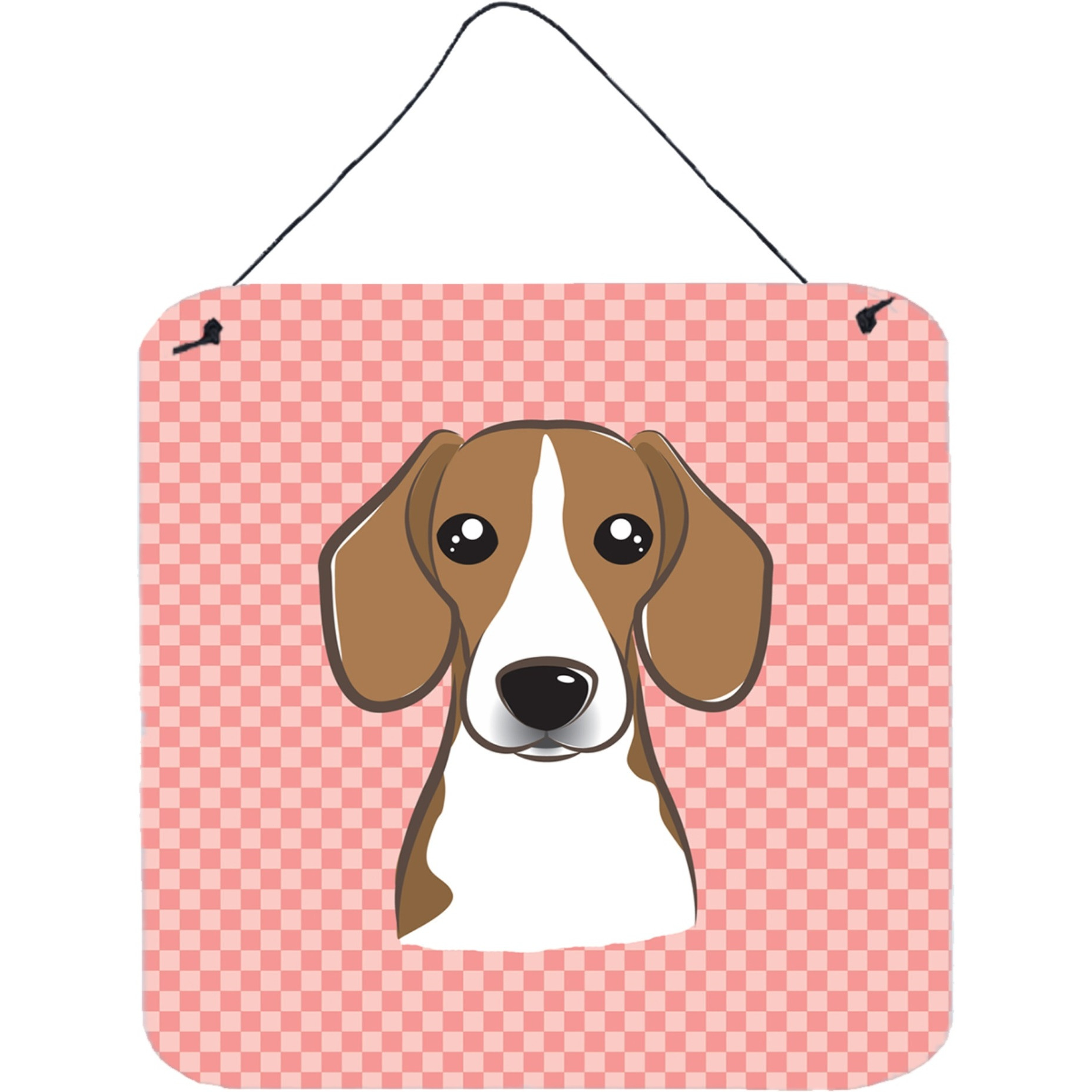 &quotCaroline's Treasures Checkerboard Pink Beagle Aluminum Metal Wall or Door Hanging Prints, 6 x 6"""