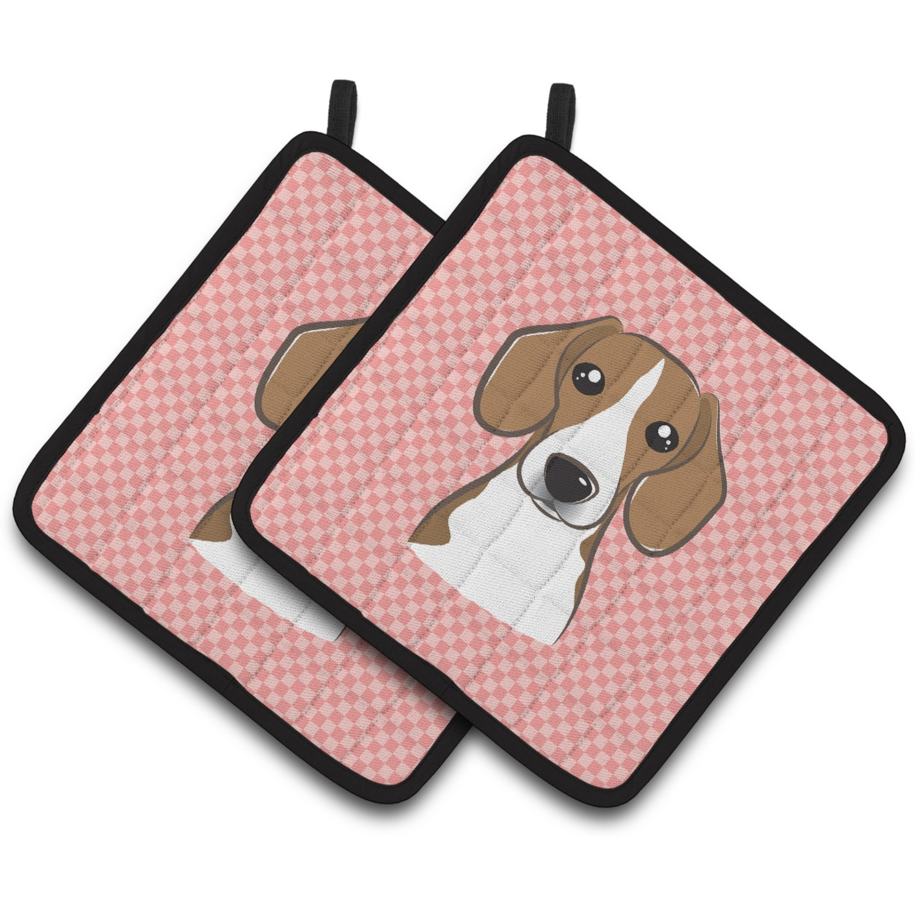 &quotCaroline's Treasures Checkerboard Pink Beagle Pair of Pot Holders BB1239PTHD, 7.5HX7.5W, Multicolor"