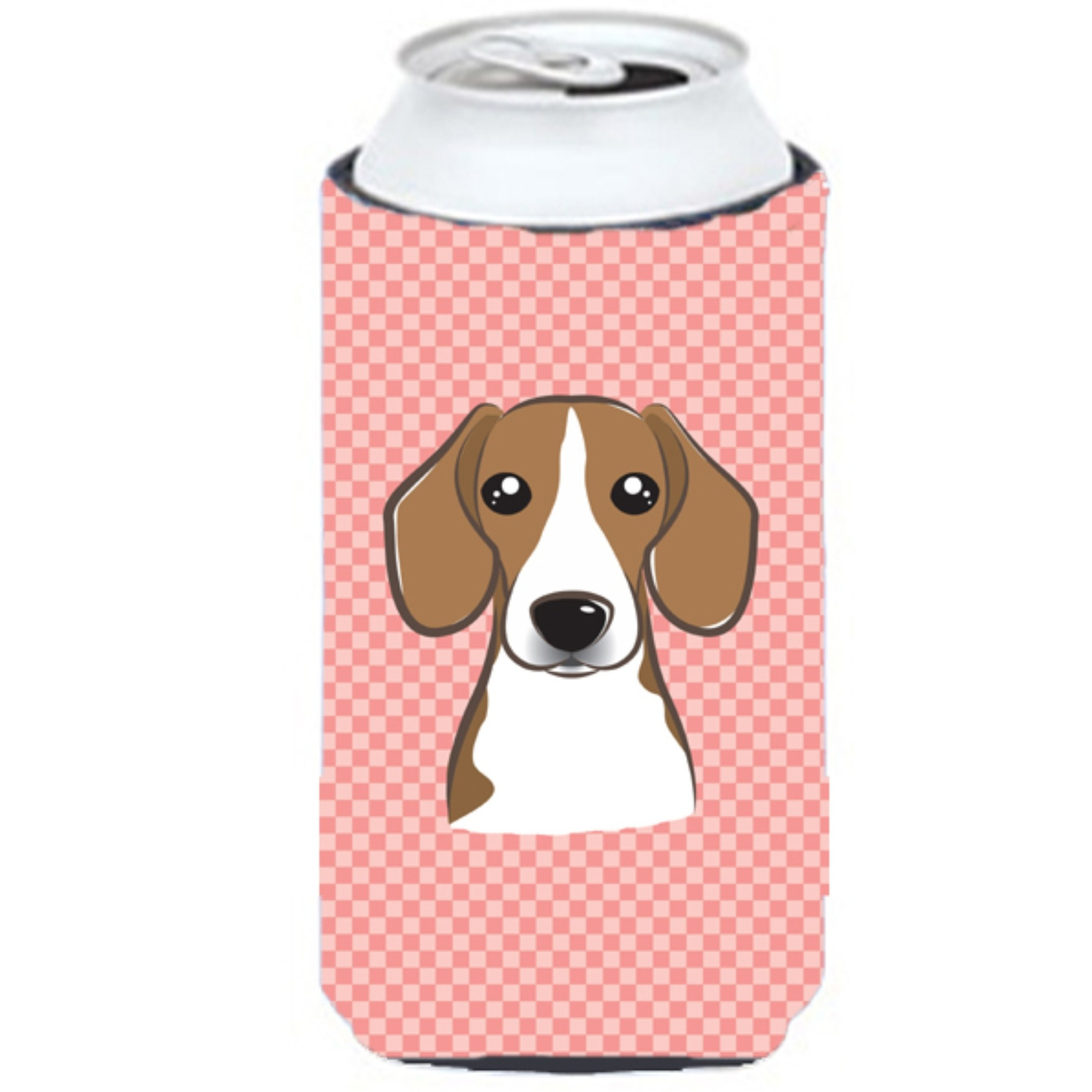Checkerboard Pink Beagle Tall Boy Beverage Insulator Hugger BB1239TBC