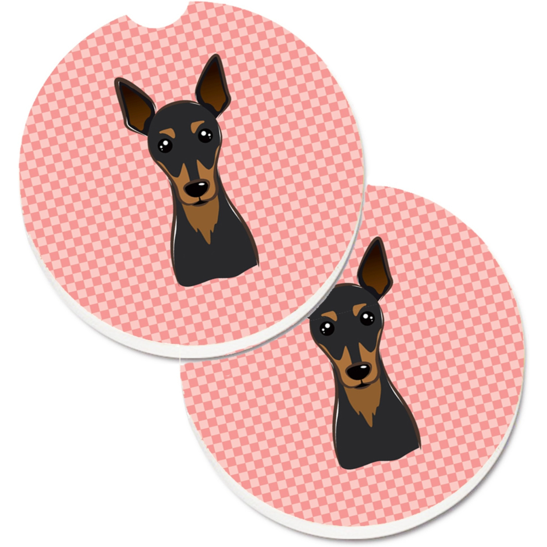 &quotCaroline's Treasures Checkerboard Pink Min Pin Set of 2 Cup Holder Car Coasters BB1240CARC, 2.56, Multicolor"
