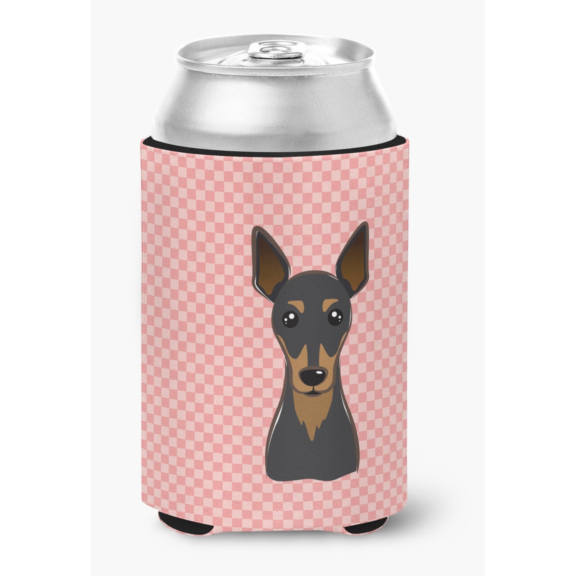 Checkerboard Pink Min Pin Can or Bottle Hugger BB1240CC